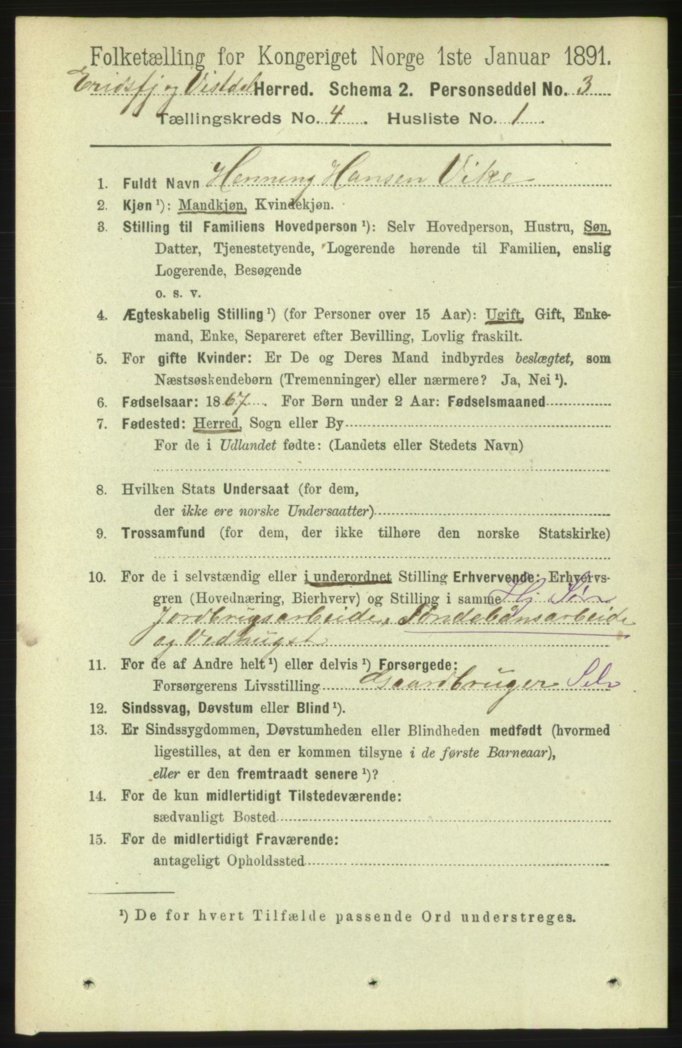 RA, 1891 census for 1542 Eresfjord og Vistdal, 1891, p. 815