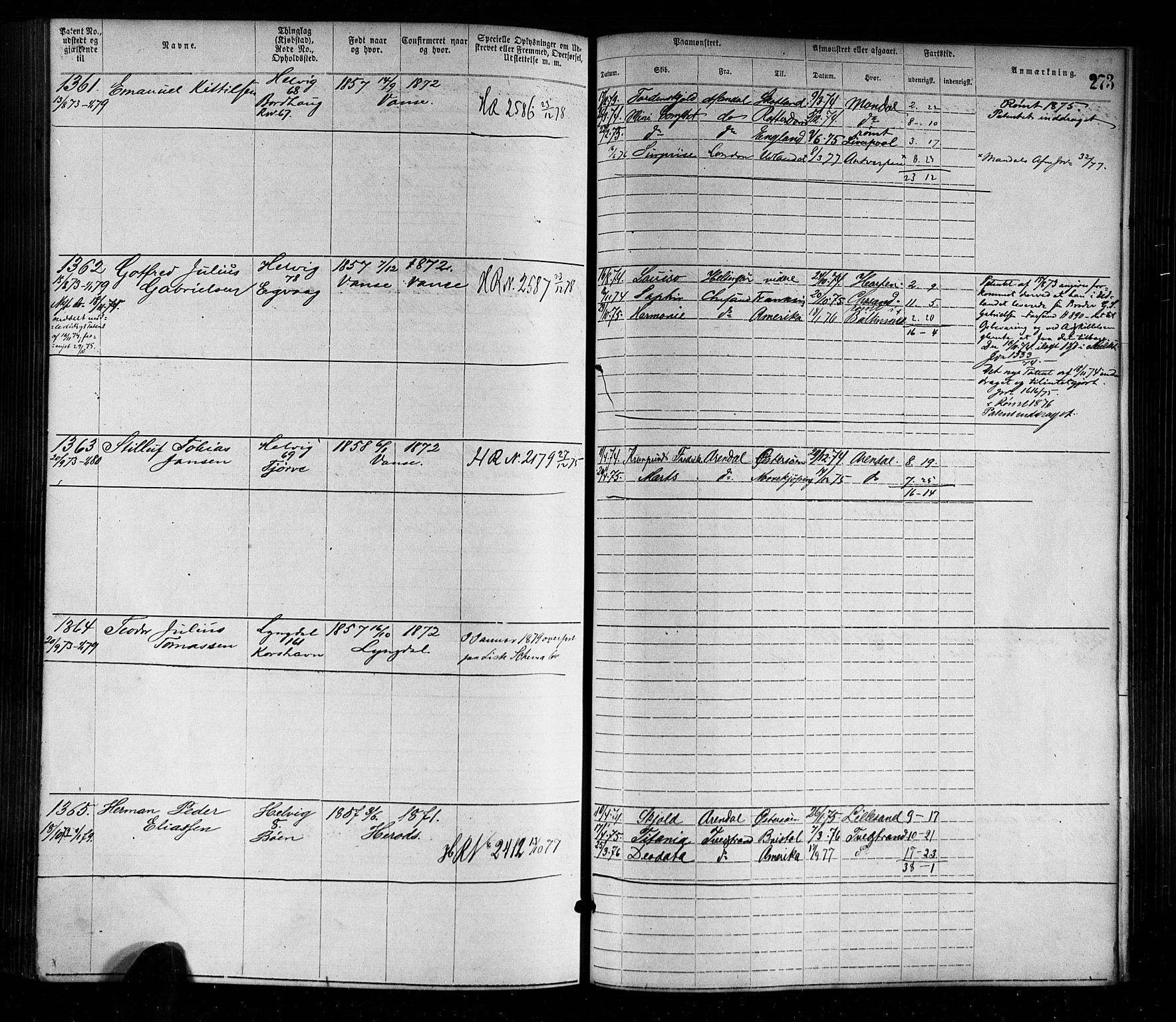 Farsund mønstringskrets, AV/SAK-2031-0017/F/Fa/L0001: Annotasjonsrulle nr 1-1920 med register, M-1, 1869-1877, p. 303