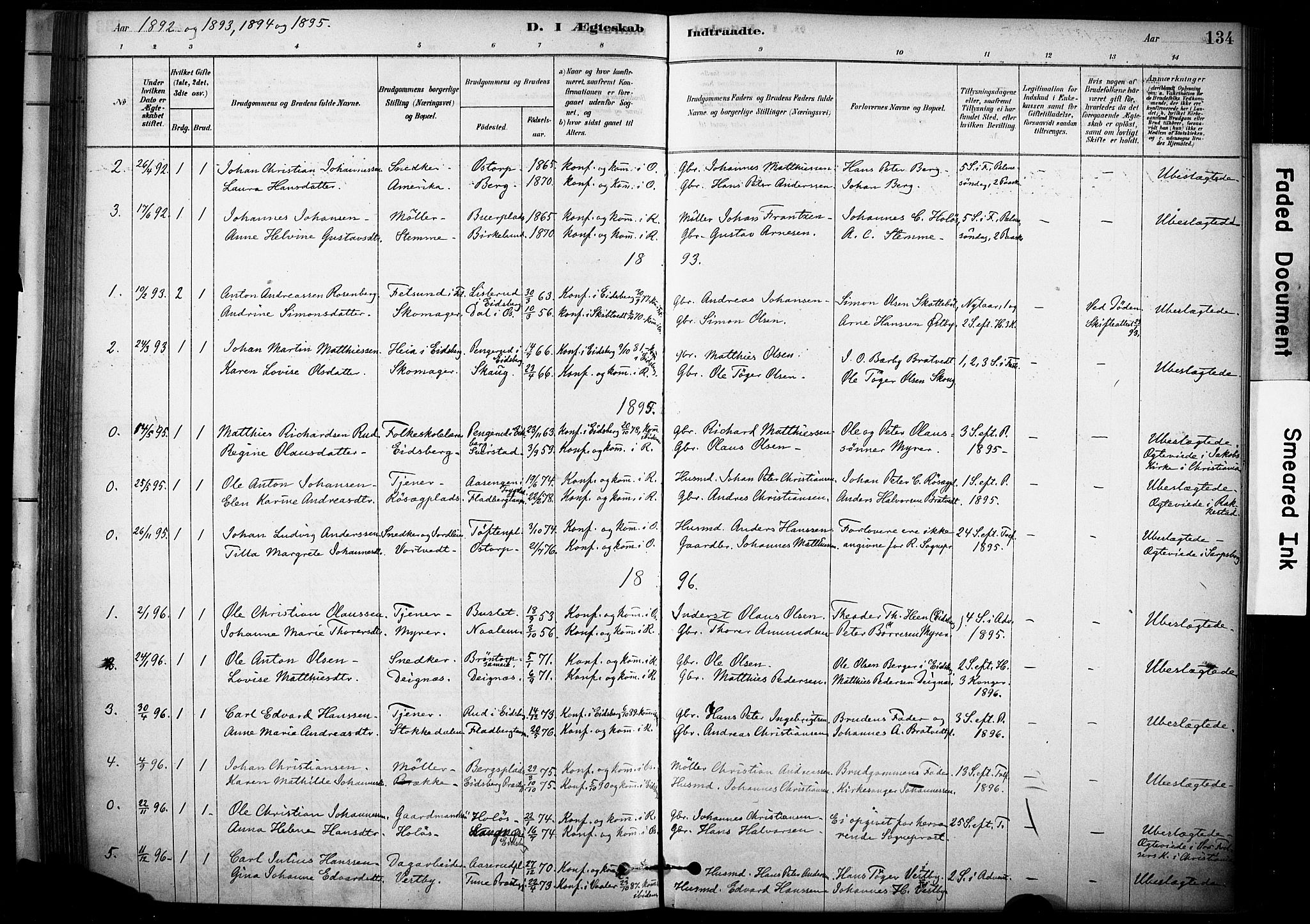 Rakkestad prestekontor Kirkebøker, AV/SAO-A-2008/F/Fc/L0001: Parish register (official) no. III 1, 1878-1905, p. 134