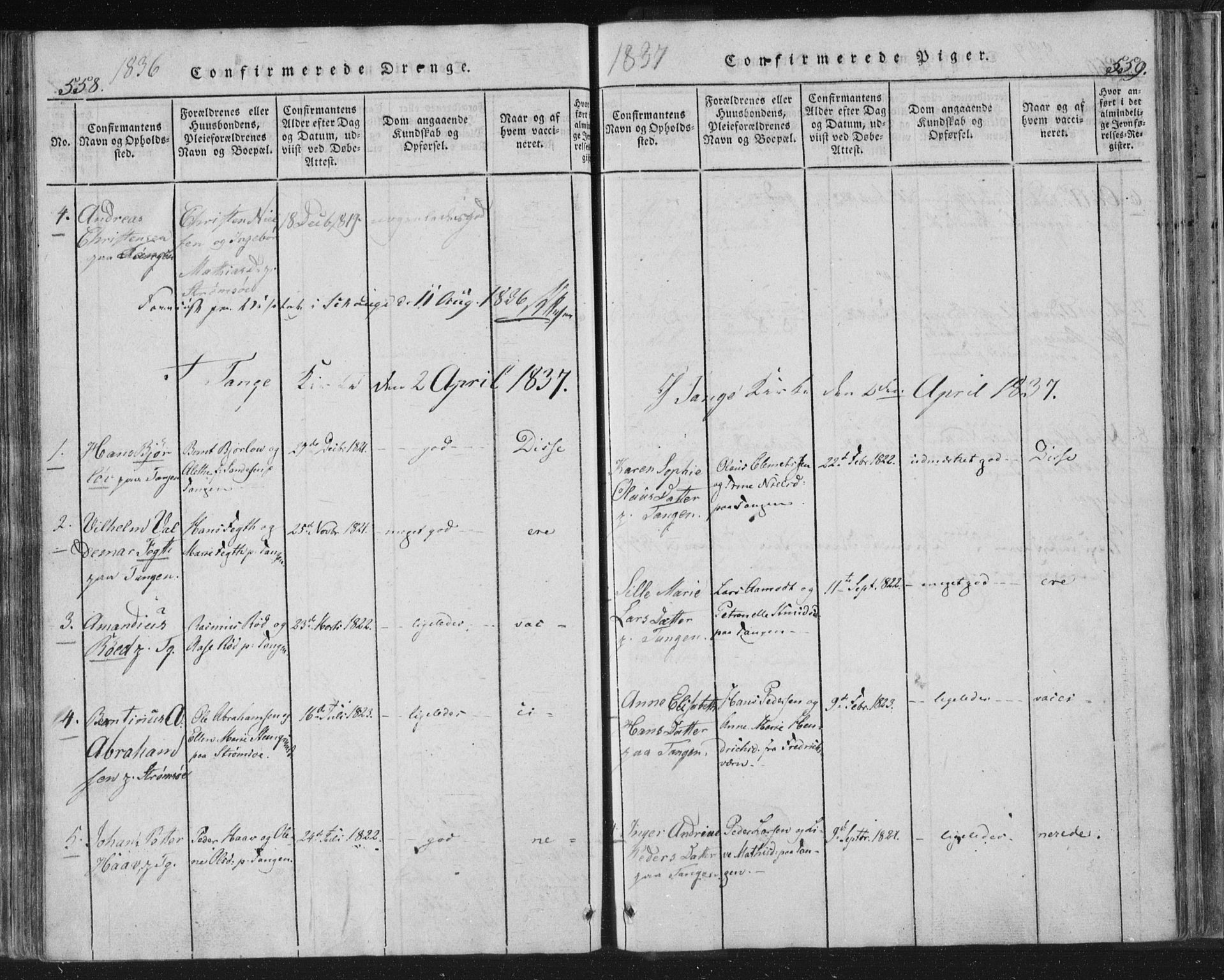 Strømsø kirkebøker, AV/SAKO-A-246/F/Fb/L0004: Parish register (official) no. II 4, 1814-1843, p. 558-559