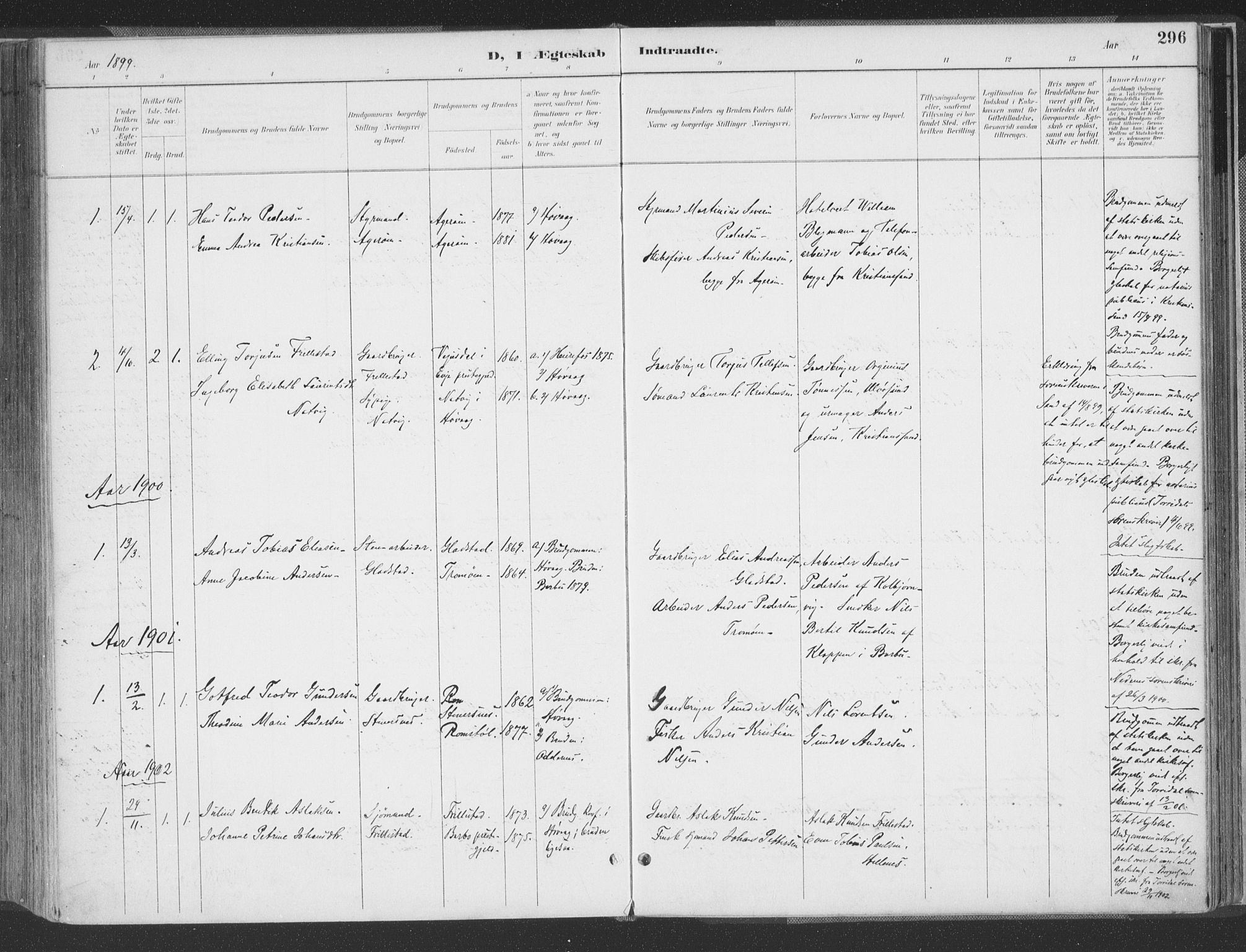 Høvåg sokneprestkontor, AV/SAK-1111-0025/F/Fa/L0006: Parish register (official) no. A 6, 1894-1923, p. 296