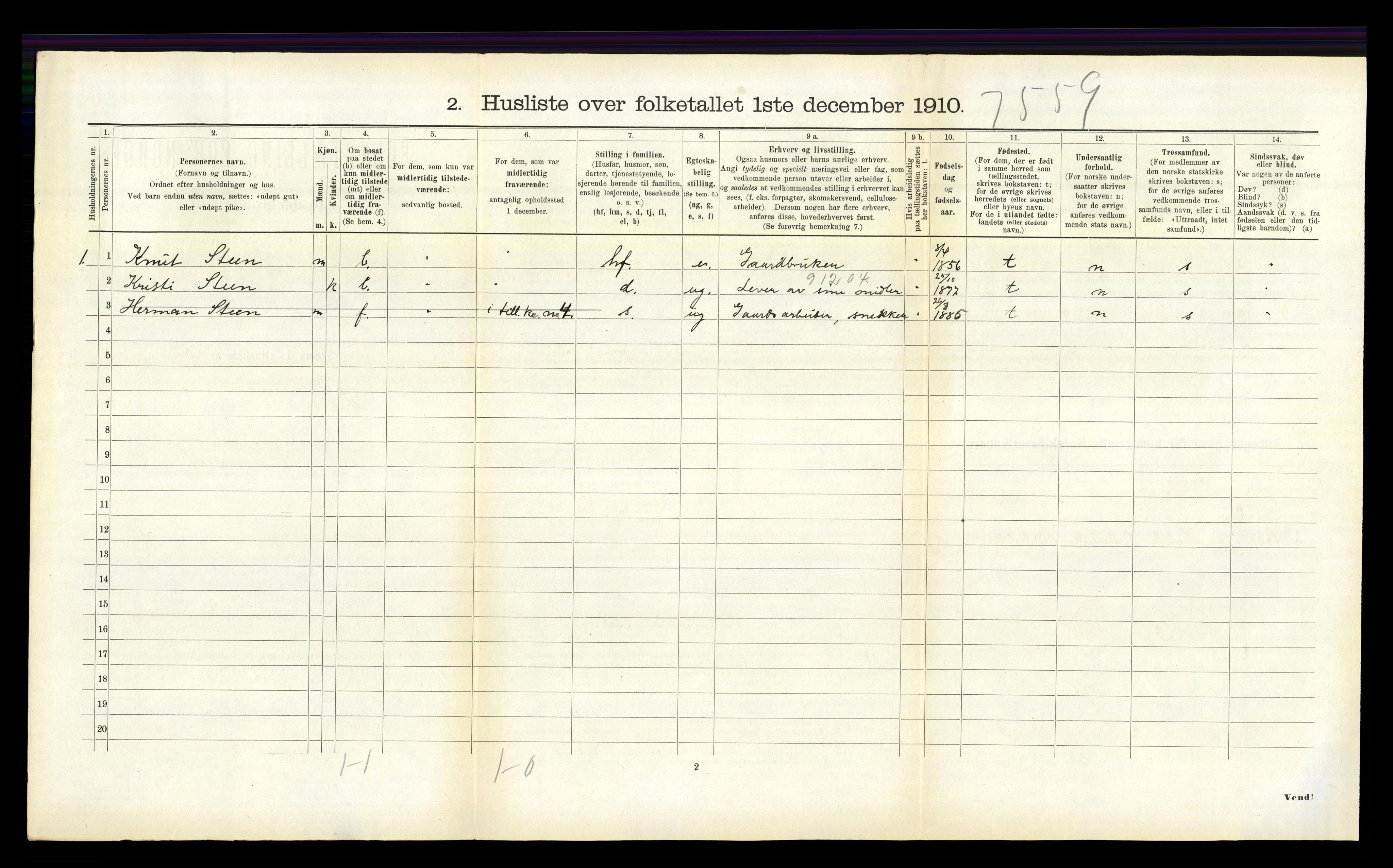 RA, 1910 census for Hafslo, 1910, p. 216
