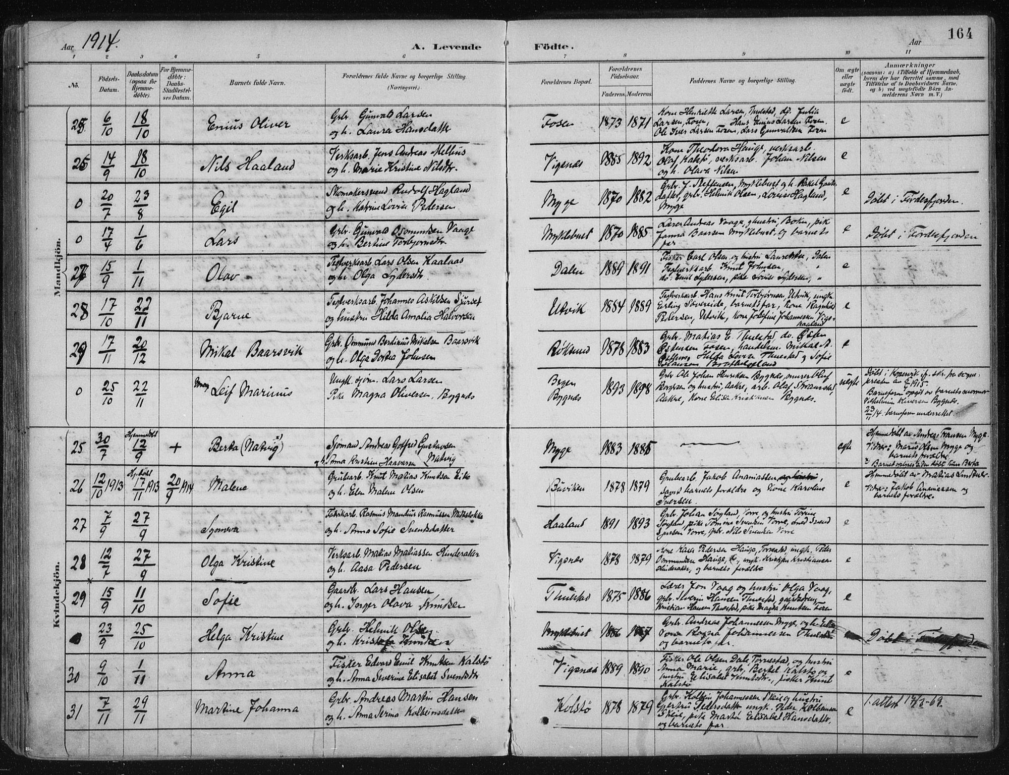 Avaldsnes sokneprestkontor, AV/SAST-A -101851/H/Ha/Haa/L0017: Parish register (official) no. A 17, 1889-1920, p. 164