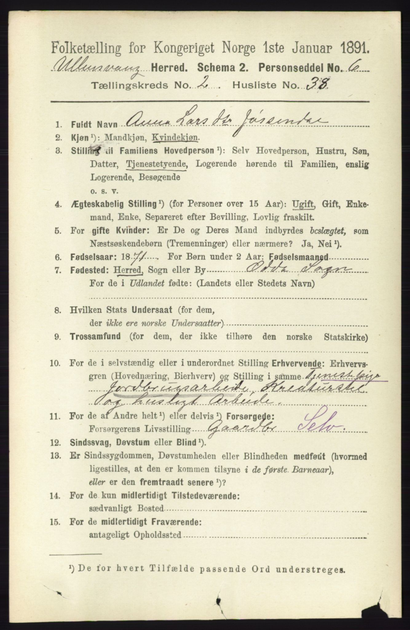 RA, 1891 census for 1230 Ullensvang, 1891, p. 531