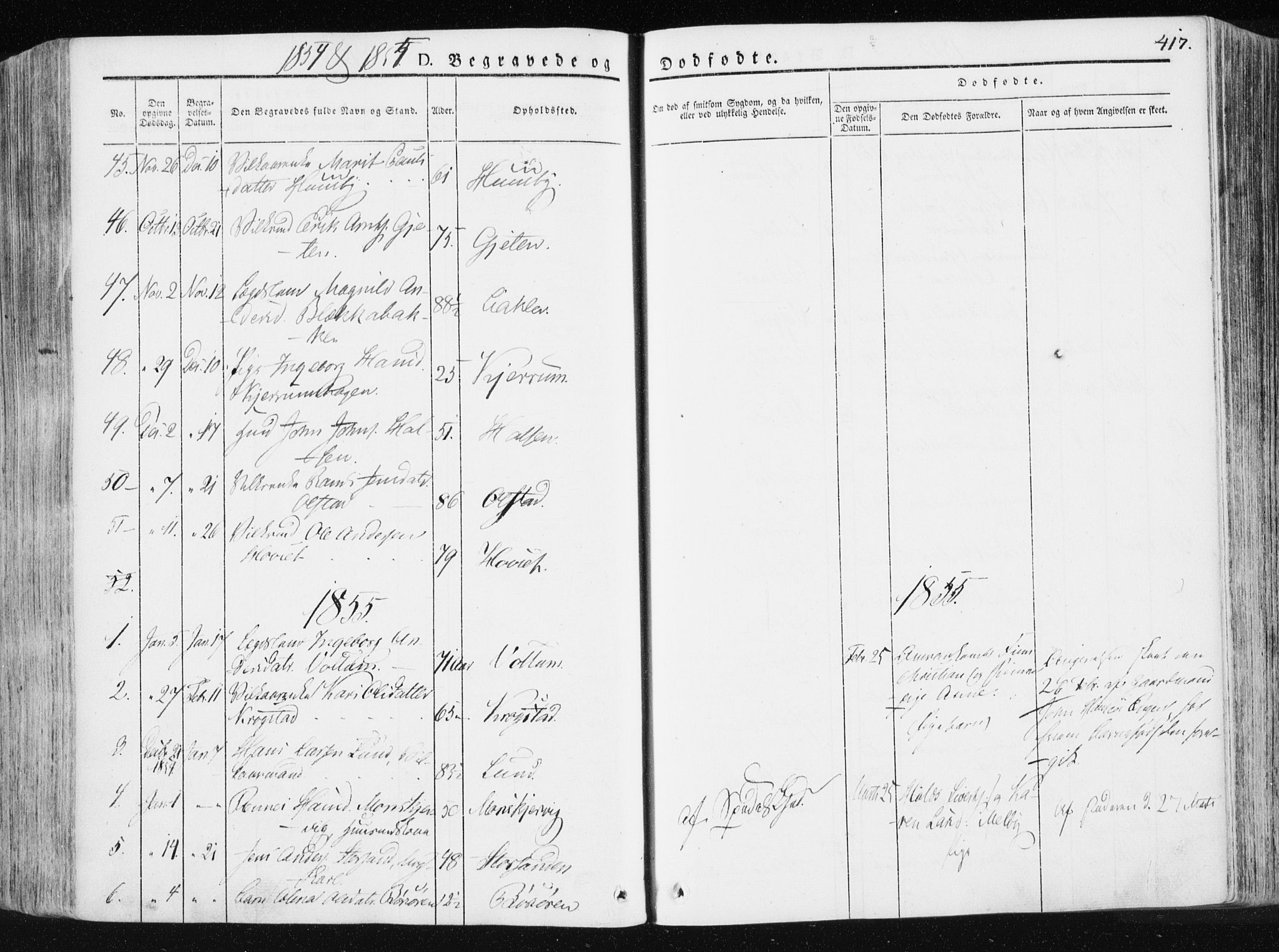 Ministerialprotokoller, klokkerbøker og fødselsregistre - Sør-Trøndelag, SAT/A-1456/665/L0771: Parish register (official) no. 665A06, 1830-1856, p. 417
