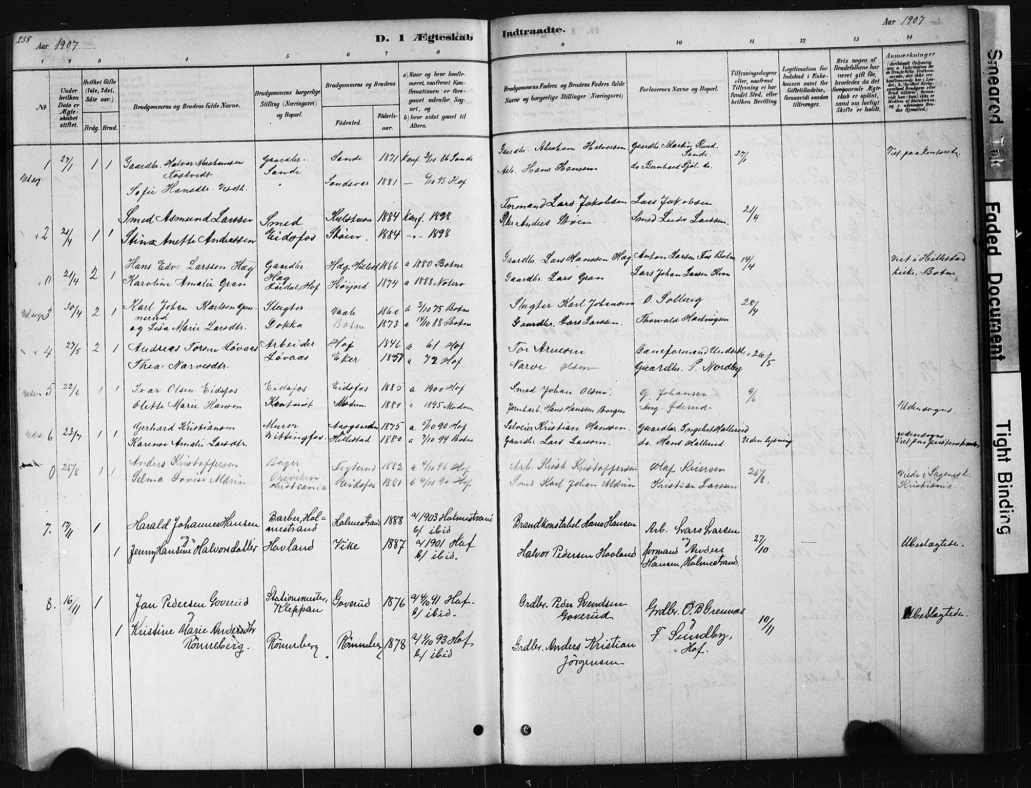 Hof kirkebøker, AV/SAKO-A-64/G/Ga/L0004: Parish register (copy) no. I 4, 1878-1930, p. 238