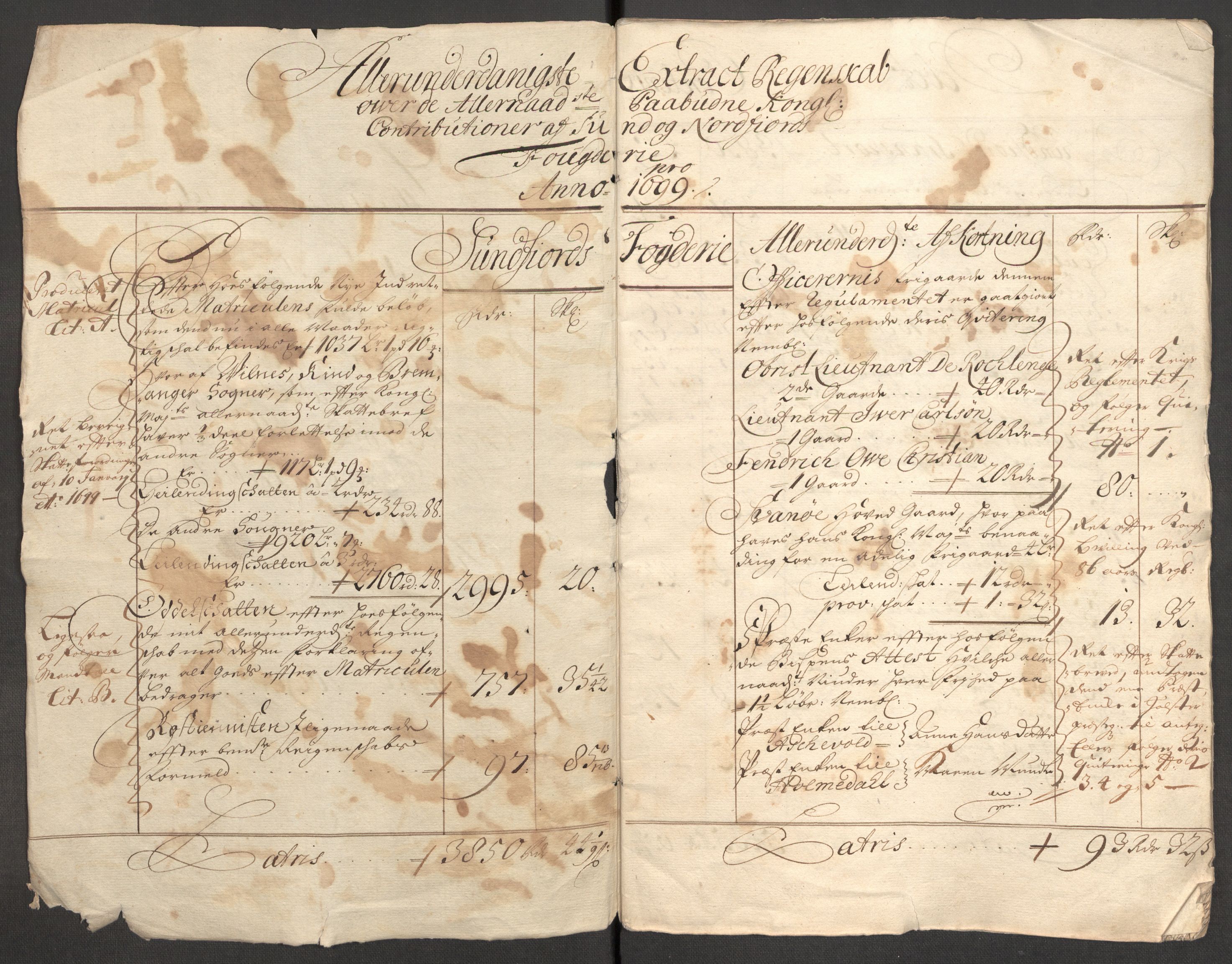 Rentekammeret inntil 1814, Reviderte regnskaper, Fogderegnskap, AV/RA-EA-4092/R53/L3424: Fogderegnskap Sunn- og Nordfjord, 1699, p. 4