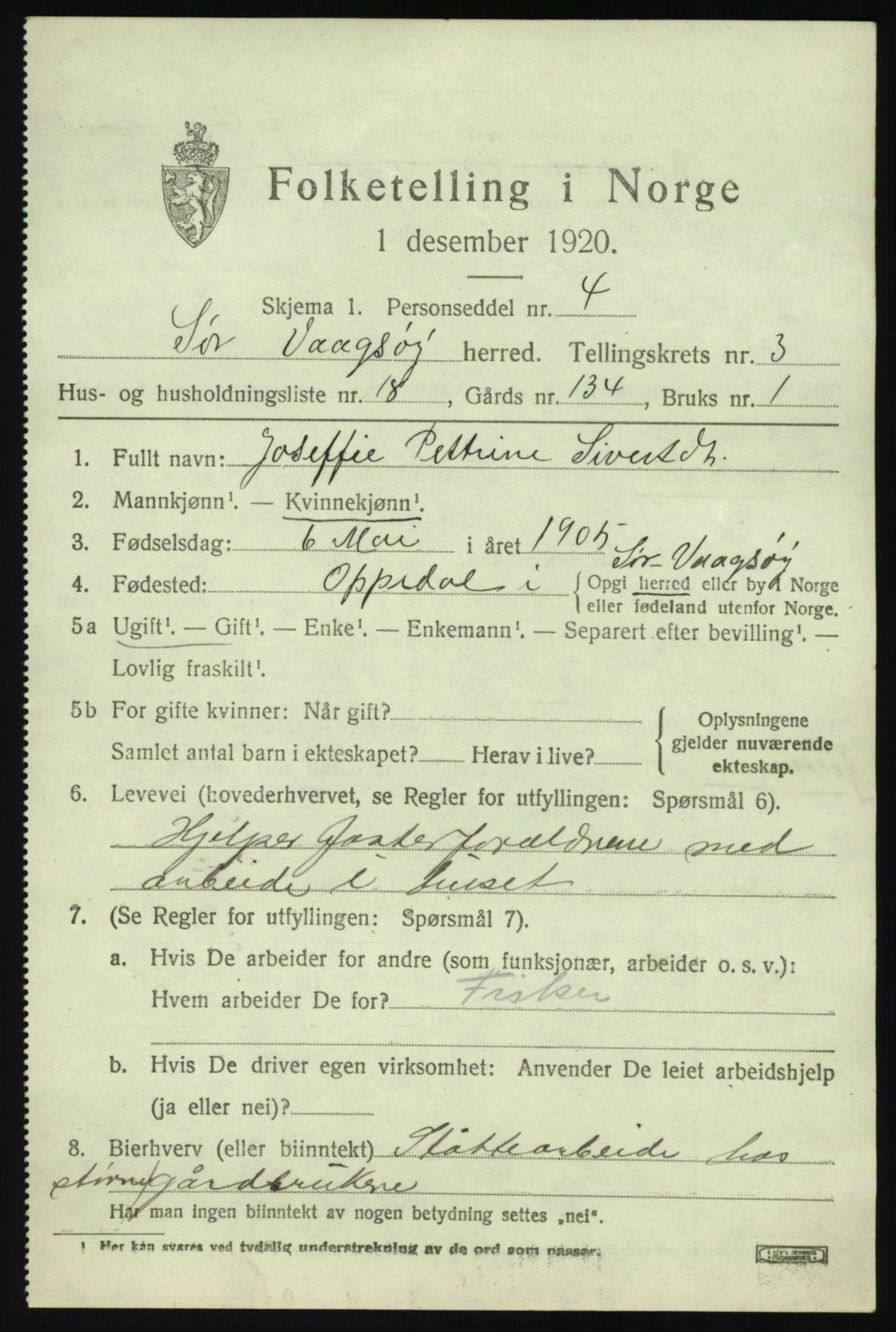 SAB, 1920 census for Sør-Vågsøy, 1920, p. 1772