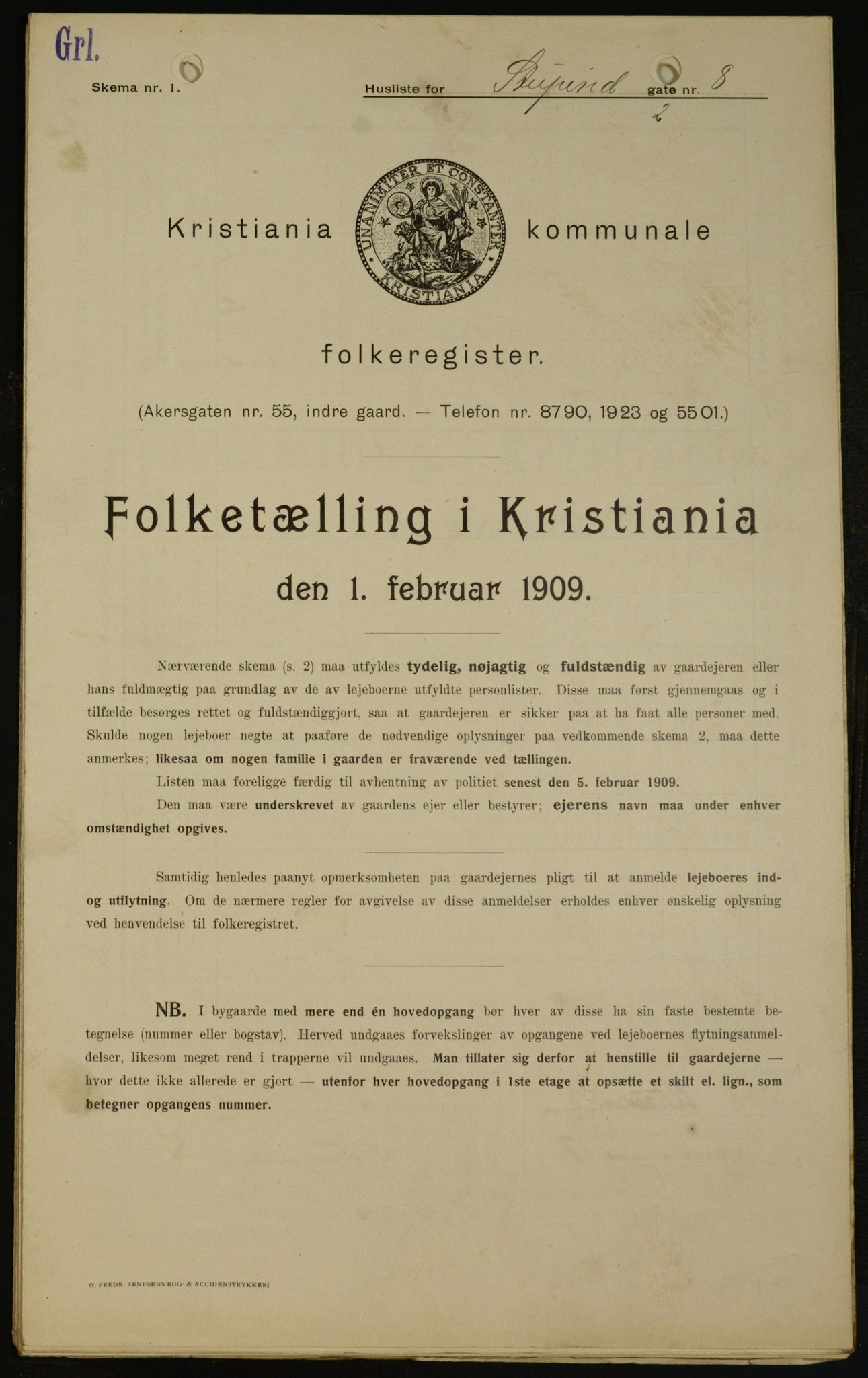 OBA, Municipal Census 1909 for Kristiania, 1909, p. 94598