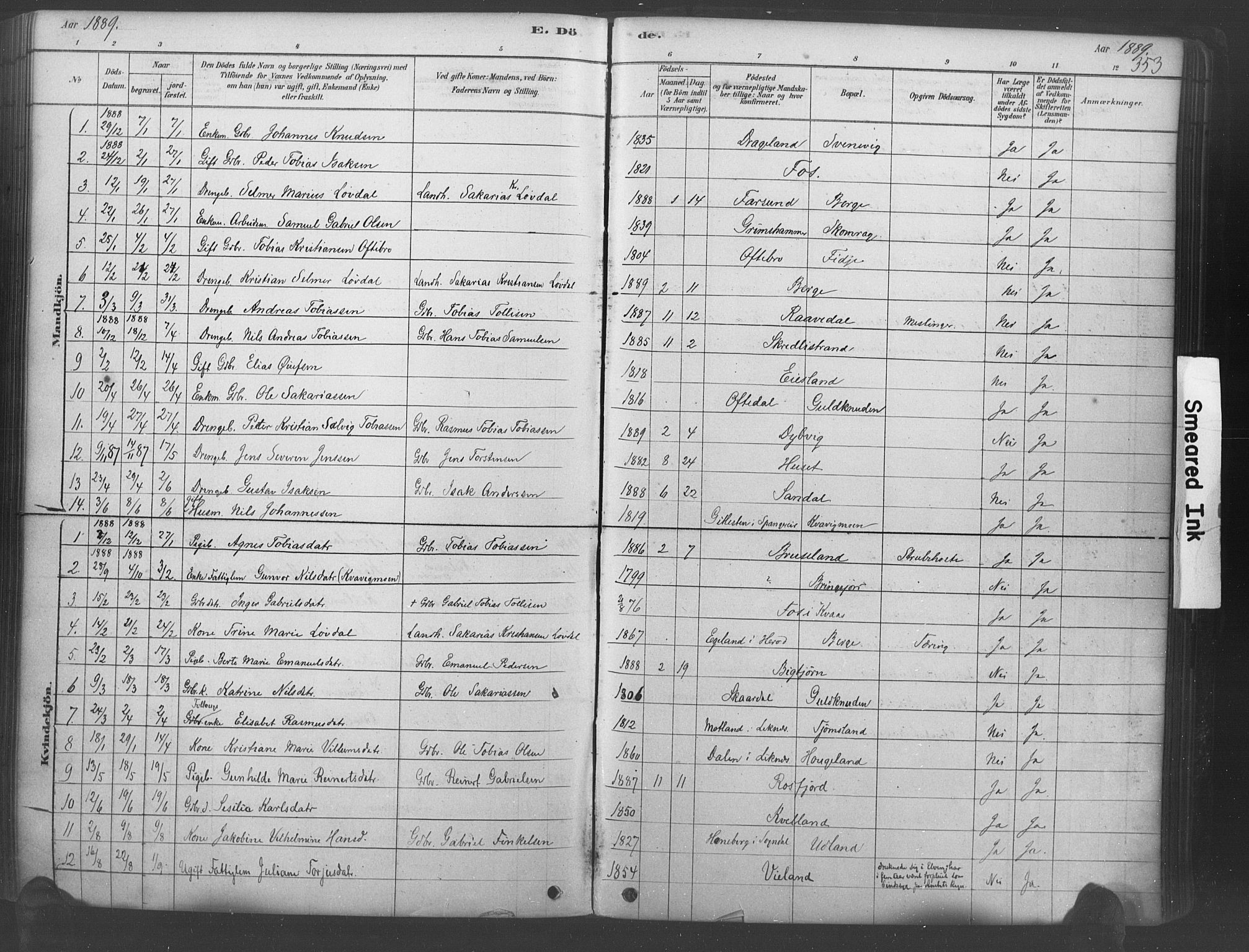 Lyngdal sokneprestkontor, AV/SAK-1111-0029/F/Fa/Fac/L0011: Parish register (official) no. A 11, 1878-1893, p. 353