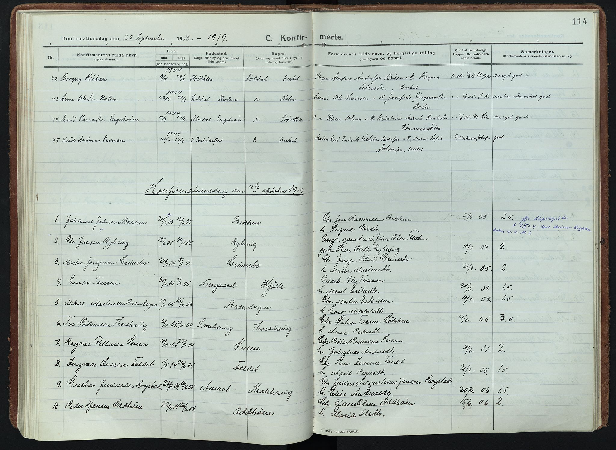 Alvdal prestekontor, SAH/PREST-060/H/Ha/Haa/L0005: Parish register (official) no. 5, 1913-1930, p. 114
