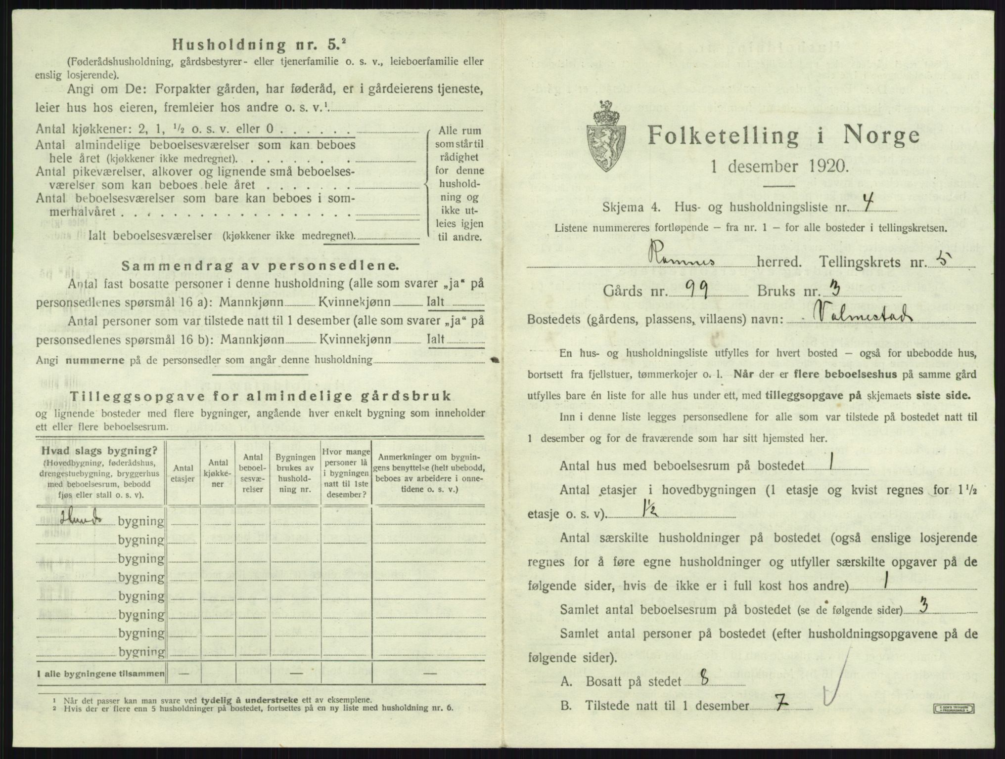 SAKO, 1920 census for Ramnes, 1920, p. 733