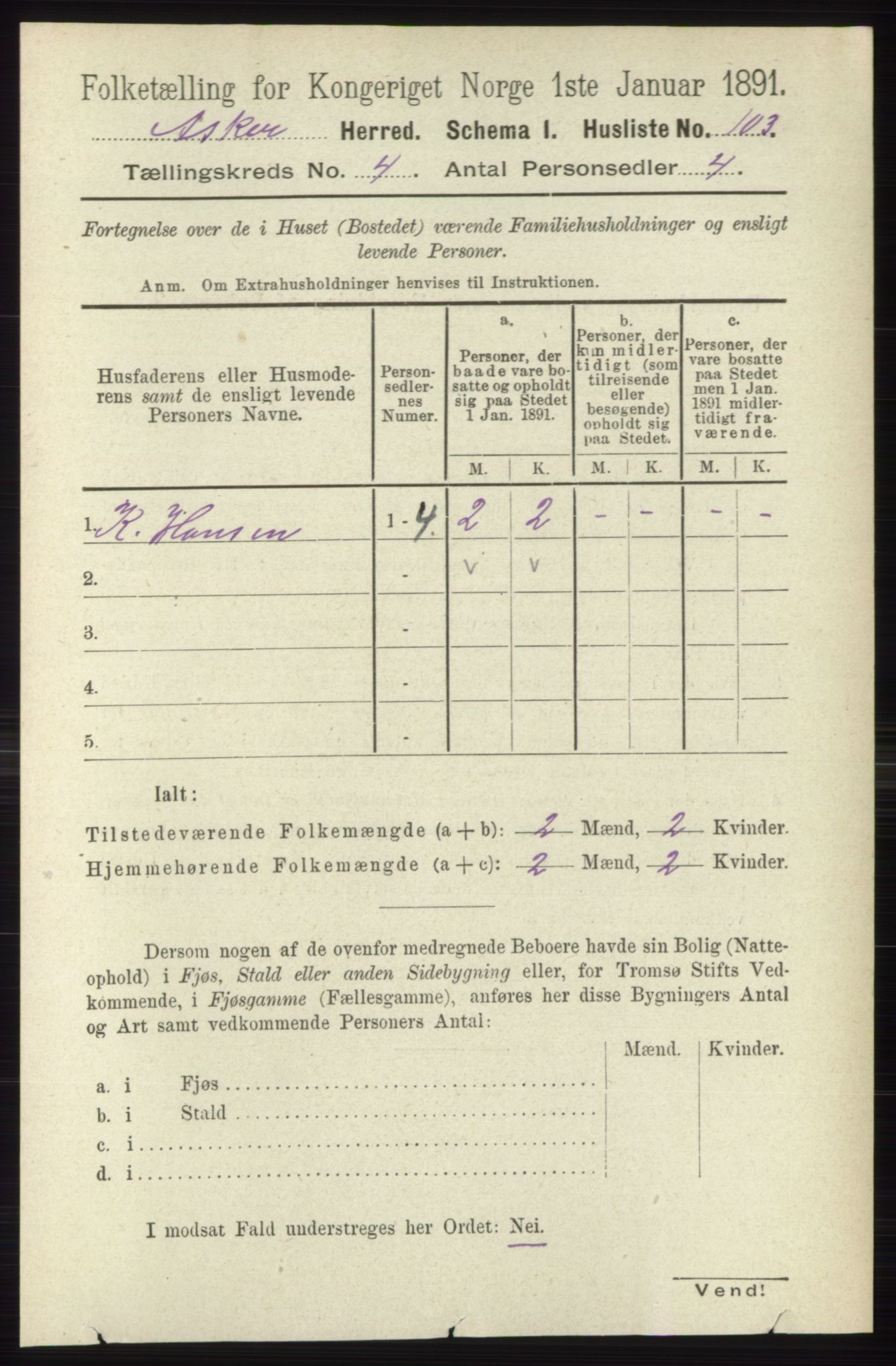 RA, 1891 census for 0220 Asker, 1891, p. 2939