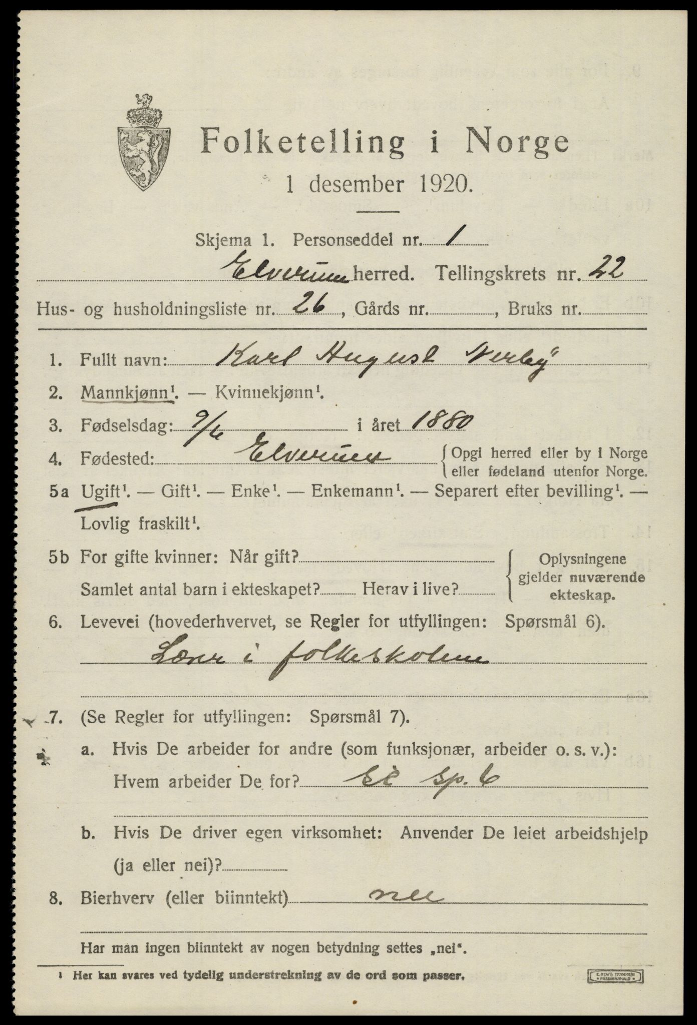 SAH, 1920 census for Elverum, 1920, p. 24924