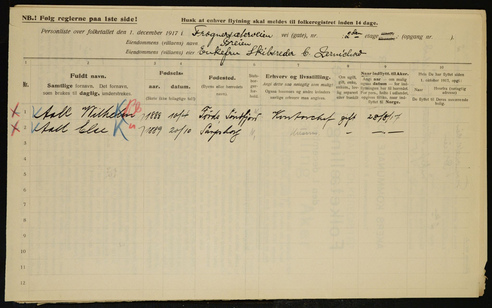 OBA, Municipal Census 1917 for Aker, 1917, p. 7306