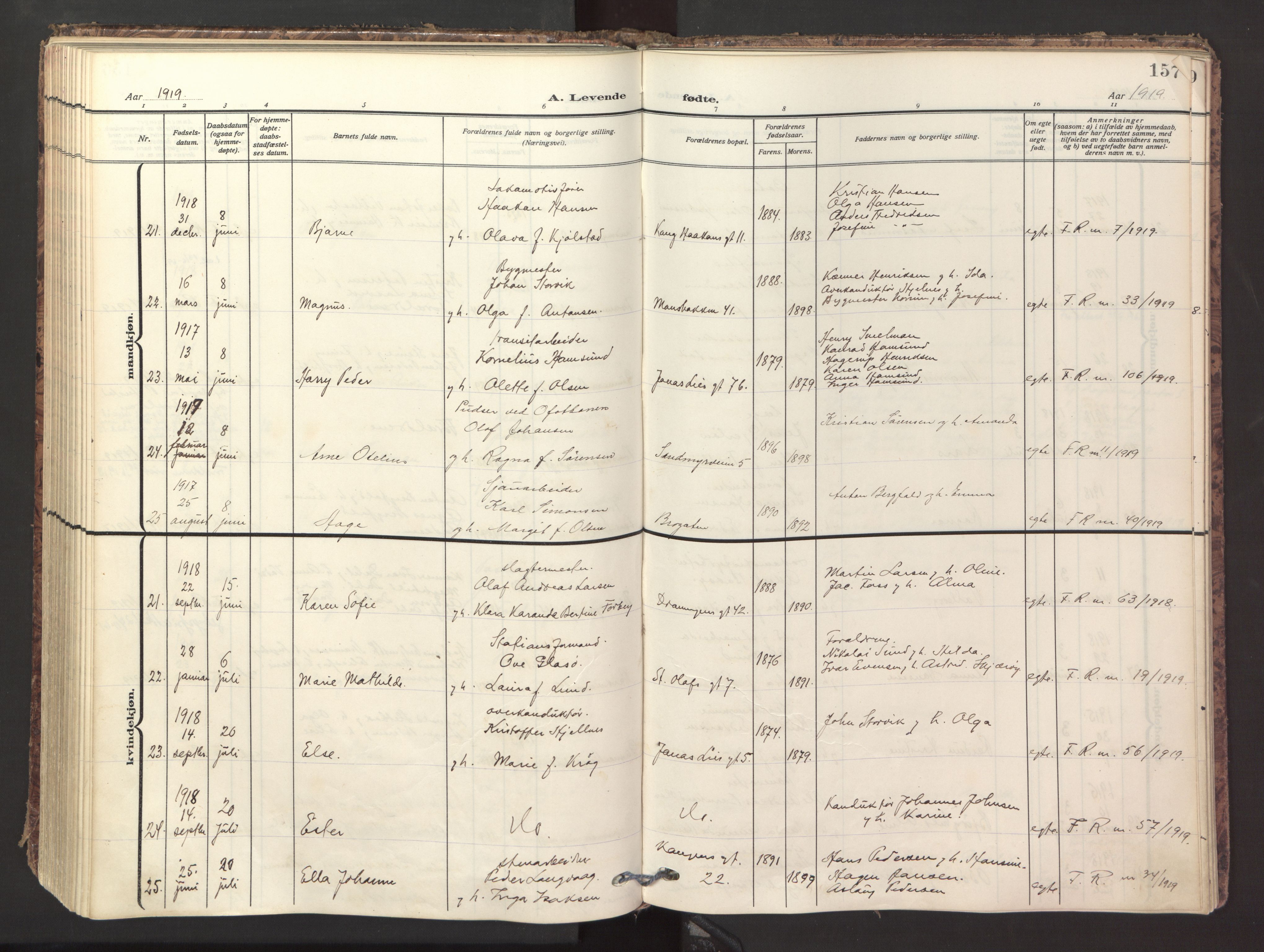 Ministerialprotokoller, klokkerbøker og fødselsregistre - Nordland, AV/SAT-A-1459/871/L1001: Parish register (official) no. 871A17, 1911-1921, p. 157