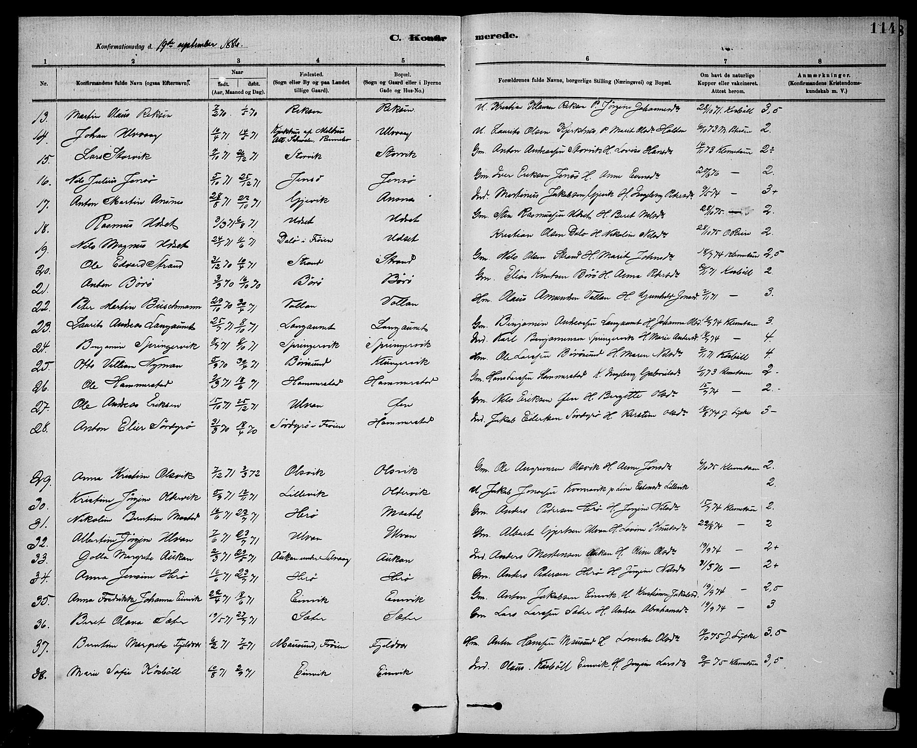 Ministerialprotokoller, klokkerbøker og fødselsregistre - Sør-Trøndelag, SAT/A-1456/637/L0562: Parish register (copy) no. 637C03, 1883-1898, p. 114