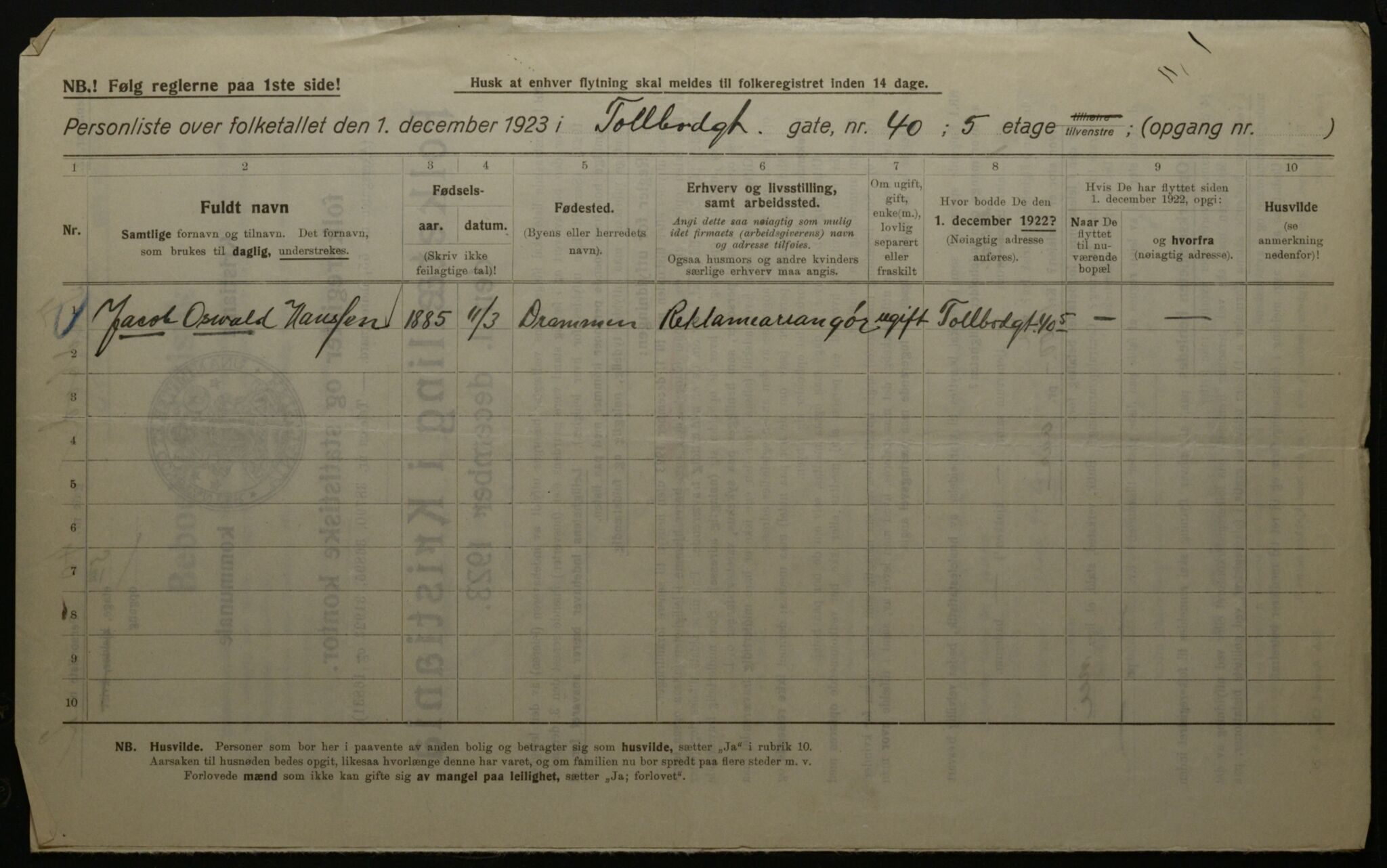 OBA, Municipal Census 1923 for Kristiania, 1923, p. 125184