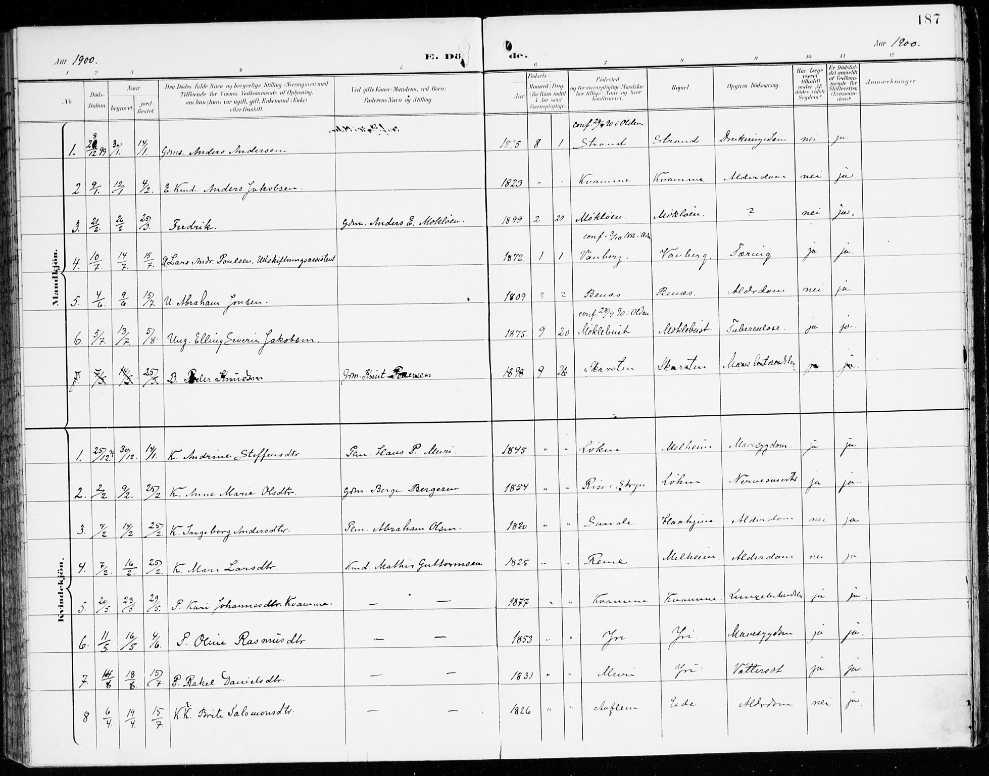 Innvik sokneprestembete, AV/SAB-A-80501: Parish register (official) no. C 2, 1900-1920, p. 187