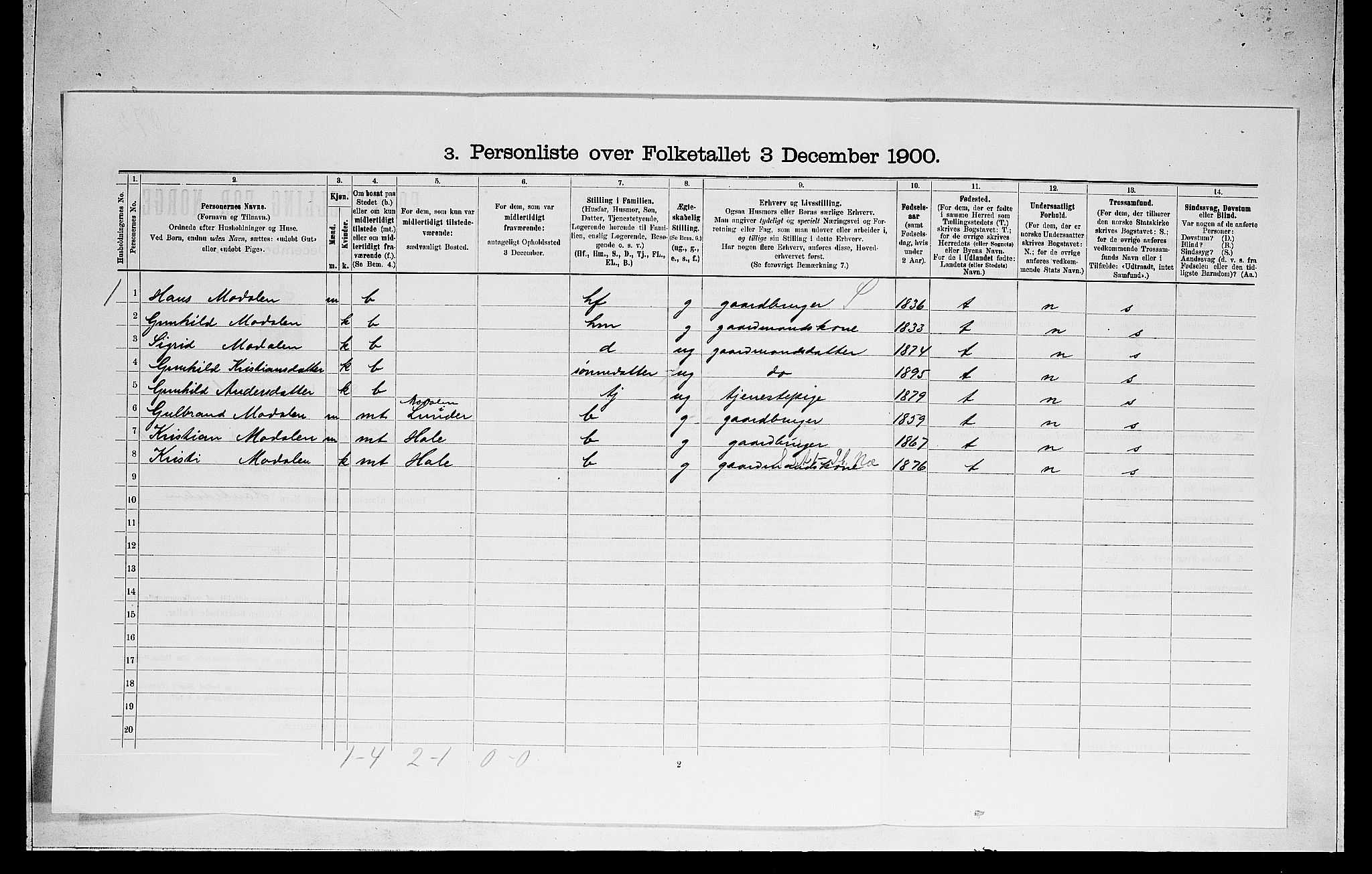 RA, 1900 census for Norderhov, 1900, p. 2499