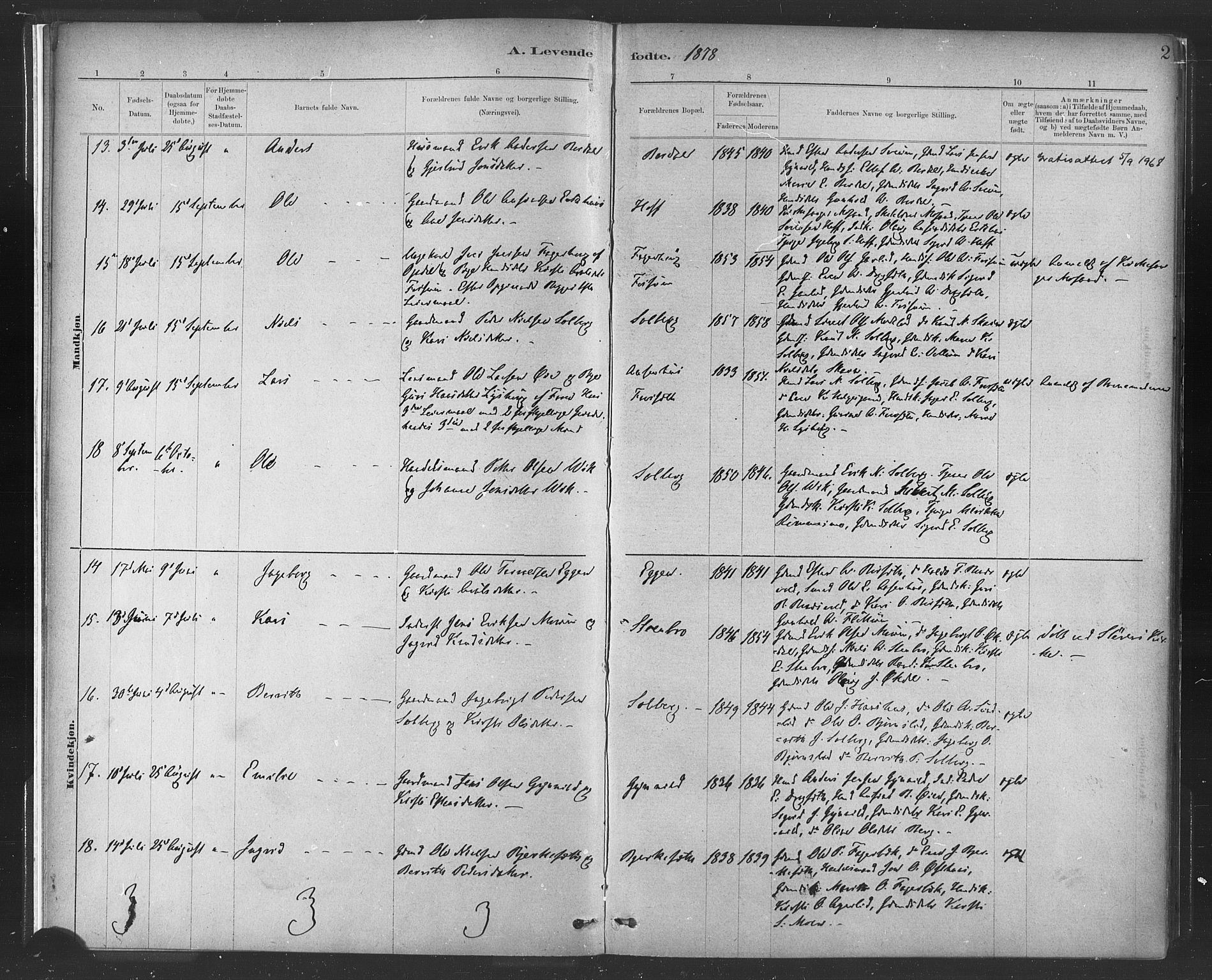 Ministerialprotokoller, klokkerbøker og fødselsregistre - Sør-Trøndelag, SAT/A-1456/689/L1040: Parish register (official) no. 689A05, 1878-1890, p. 2