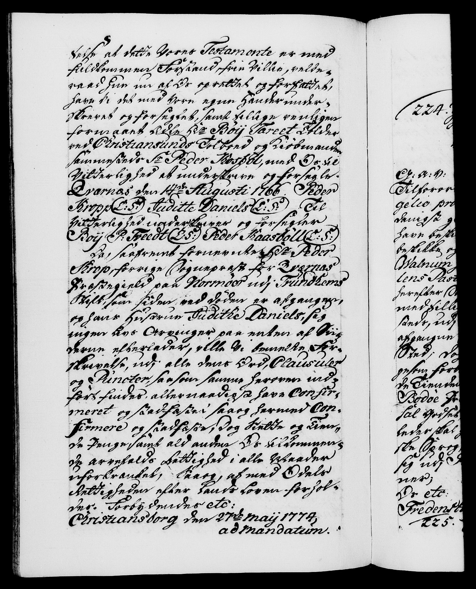 Danske Kanselli 1572-1799, AV/RA-EA-3023/F/Fc/Fca/Fcaa/L0046: Norske registre, 1773-1775, p. 447b