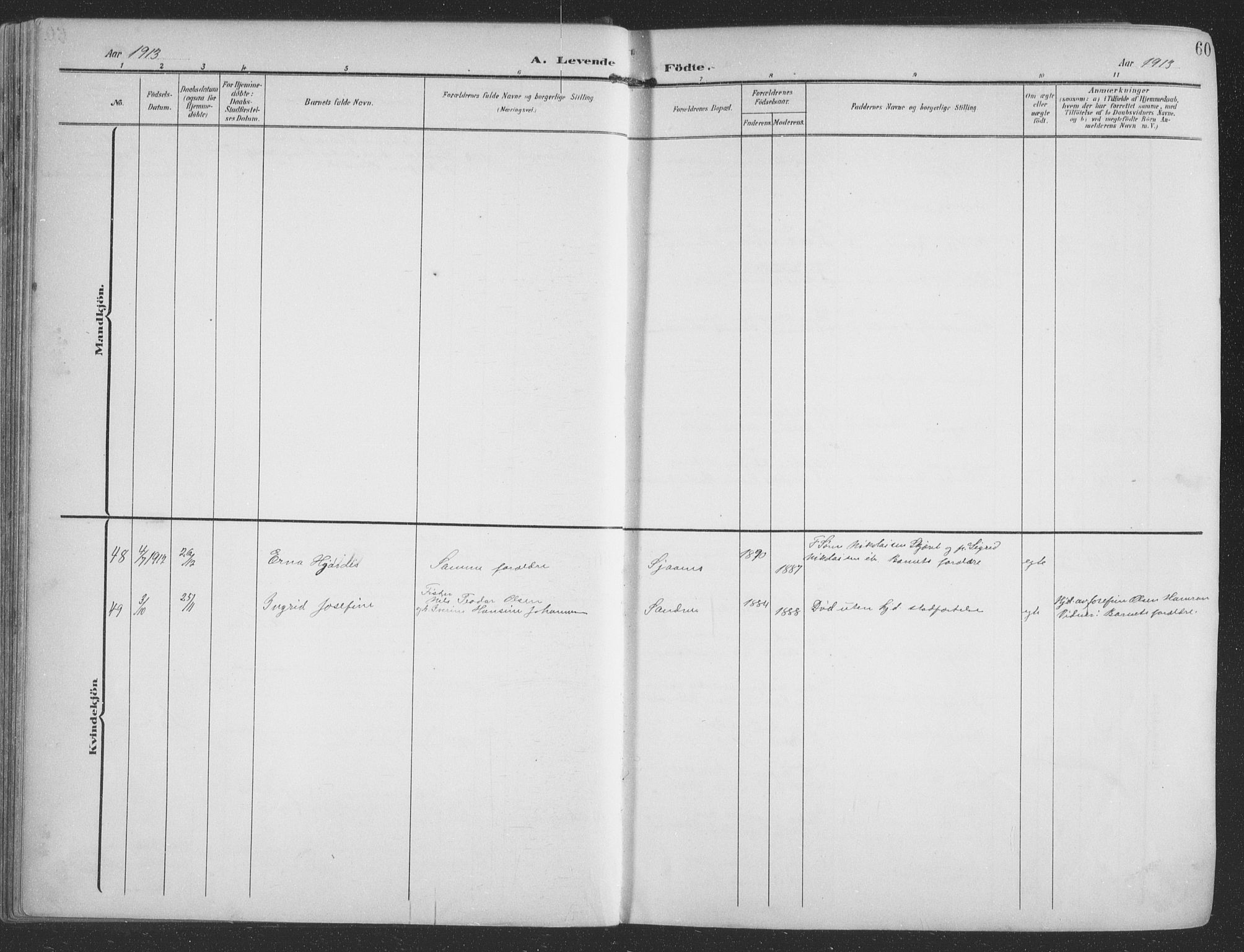 Balsfjord sokneprestembete, AV/SATØ-S-1303/G/Ga/L0009klokker: Parish register (copy) no. 9, 1906-1920, p. 60