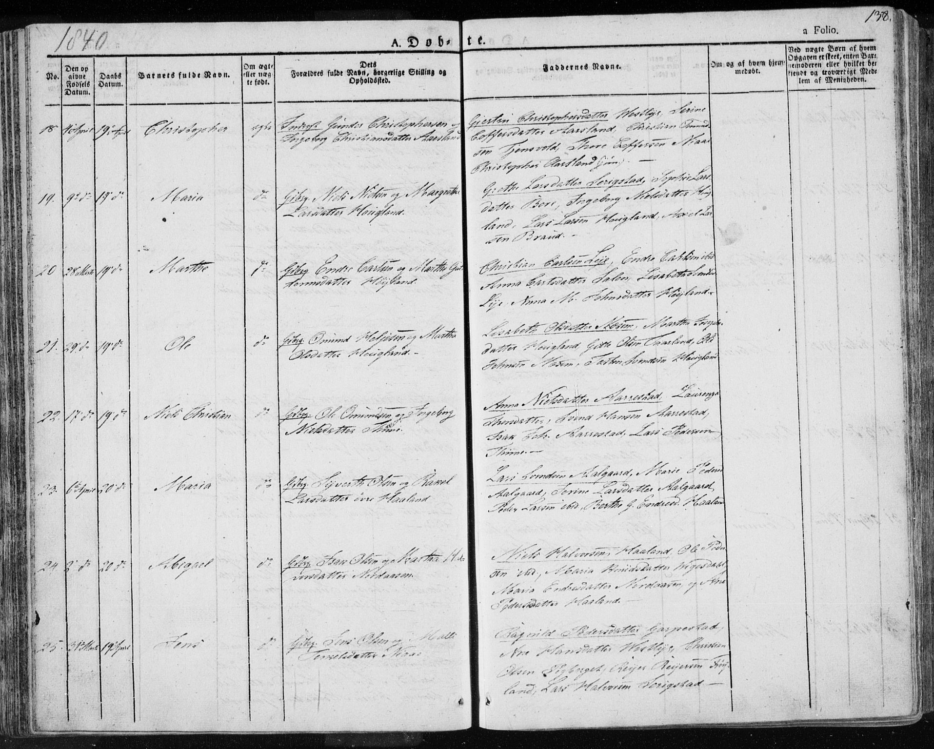 Lye sokneprestkontor, AV/SAST-A-101794/001/30BA/L0004: Parish register (official) no. A 4, 1826-1841, p. 138