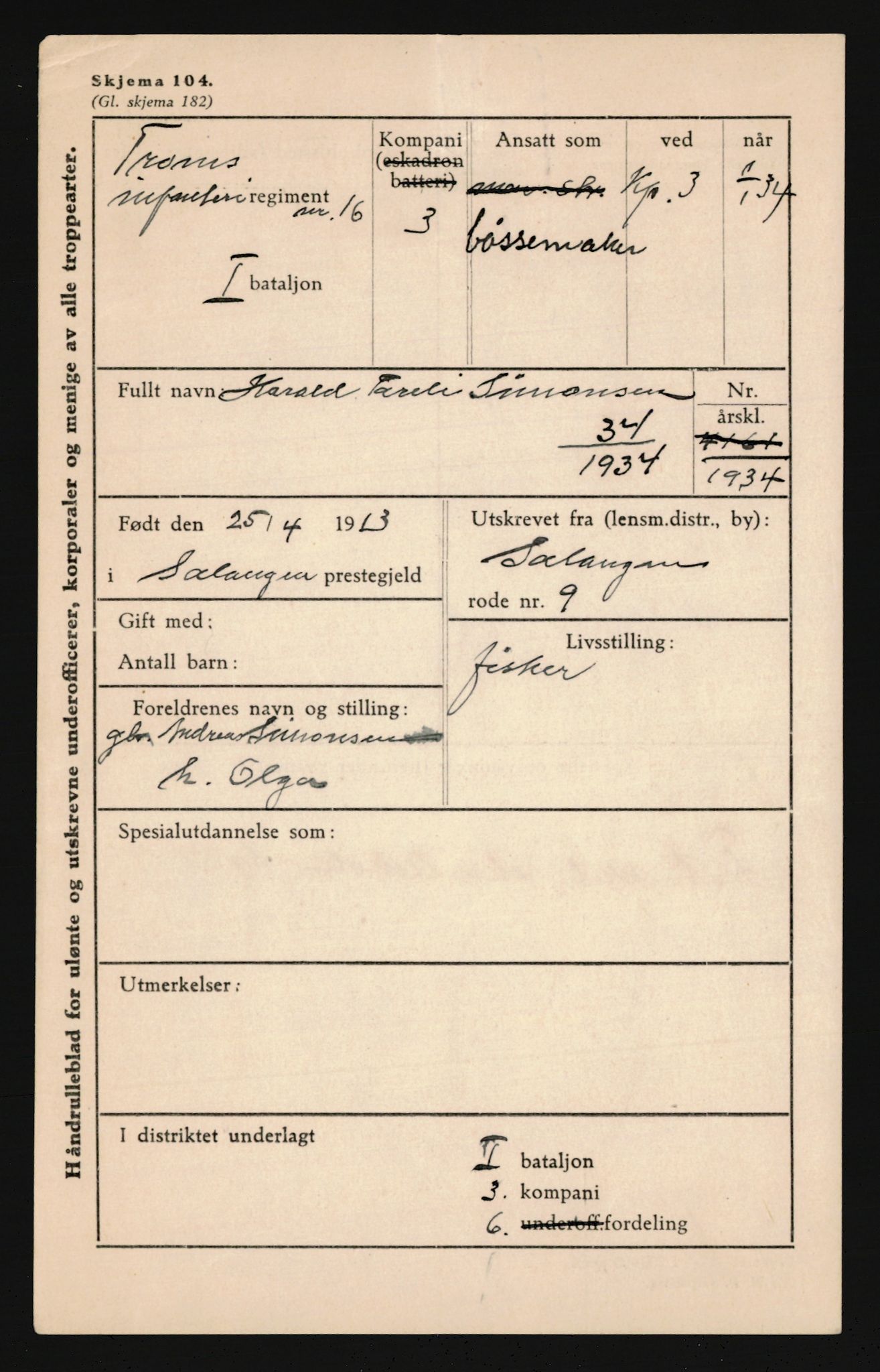 Forsvaret, Troms infanteriregiment nr. 16, AV/RA-RAFA-3146/P/Pa/L0018: Rulleblad for regimentets menige mannskaper, årsklasse 1934, 1934, p. 1143