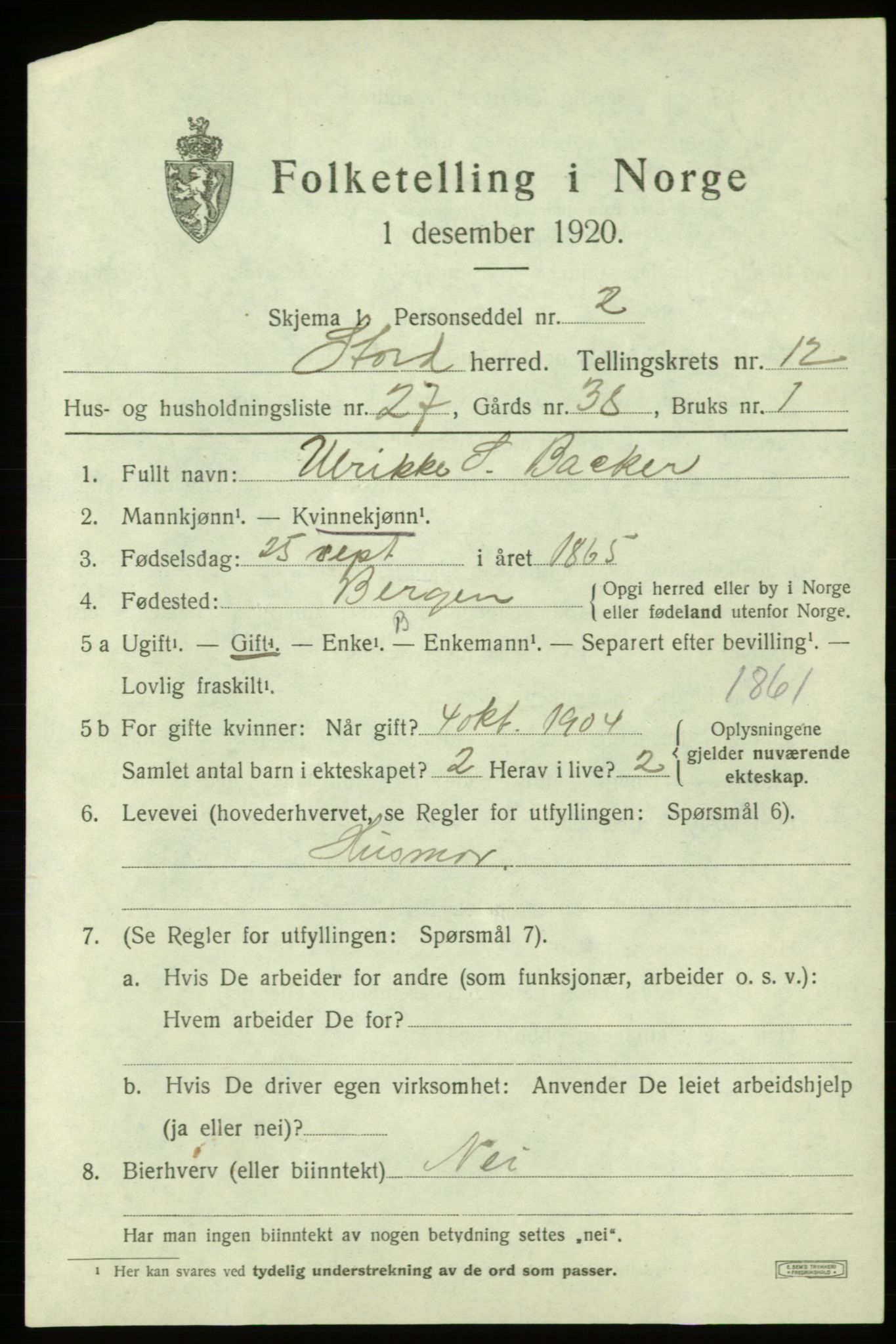 SAB, 1920 census for Stord, 1920, p. 7373