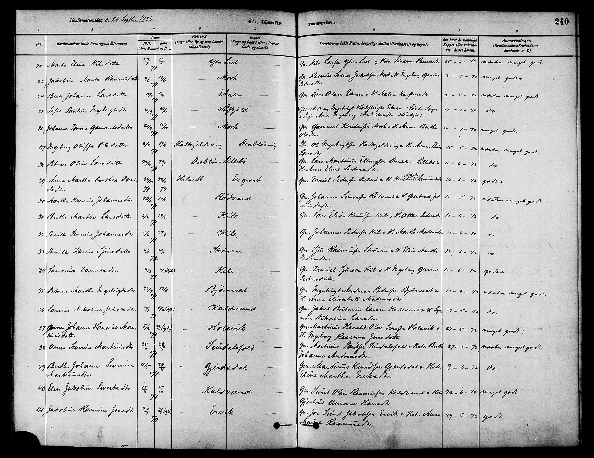 Ministerialprotokoller, klokkerbøker og fødselsregistre - Møre og Romsdal, AV/SAT-A-1454/511/L0141: Parish register (official) no. 511A08, 1878-1890, p. 240