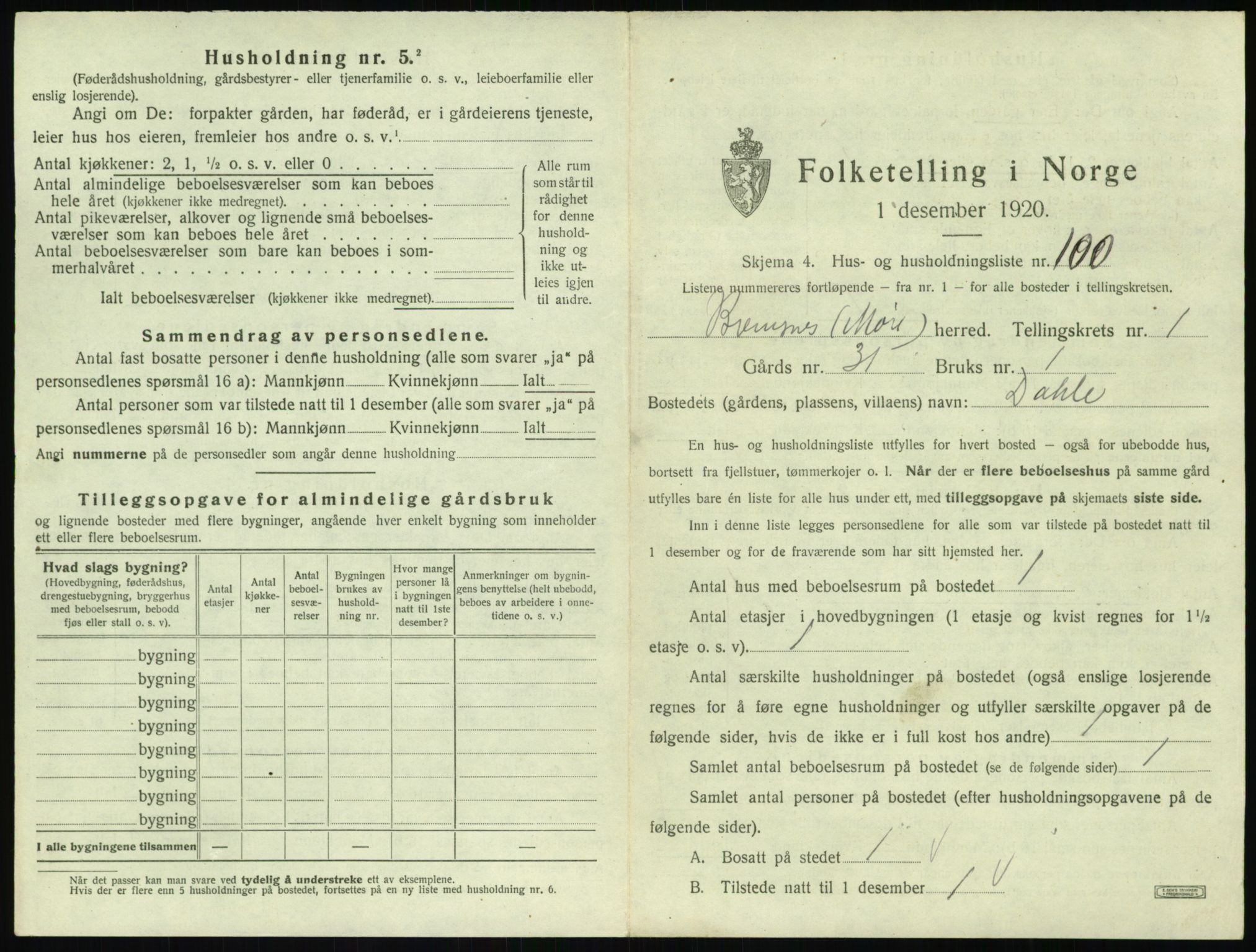 SAT, 1920 census for Bremsnes, 1920, p. 247