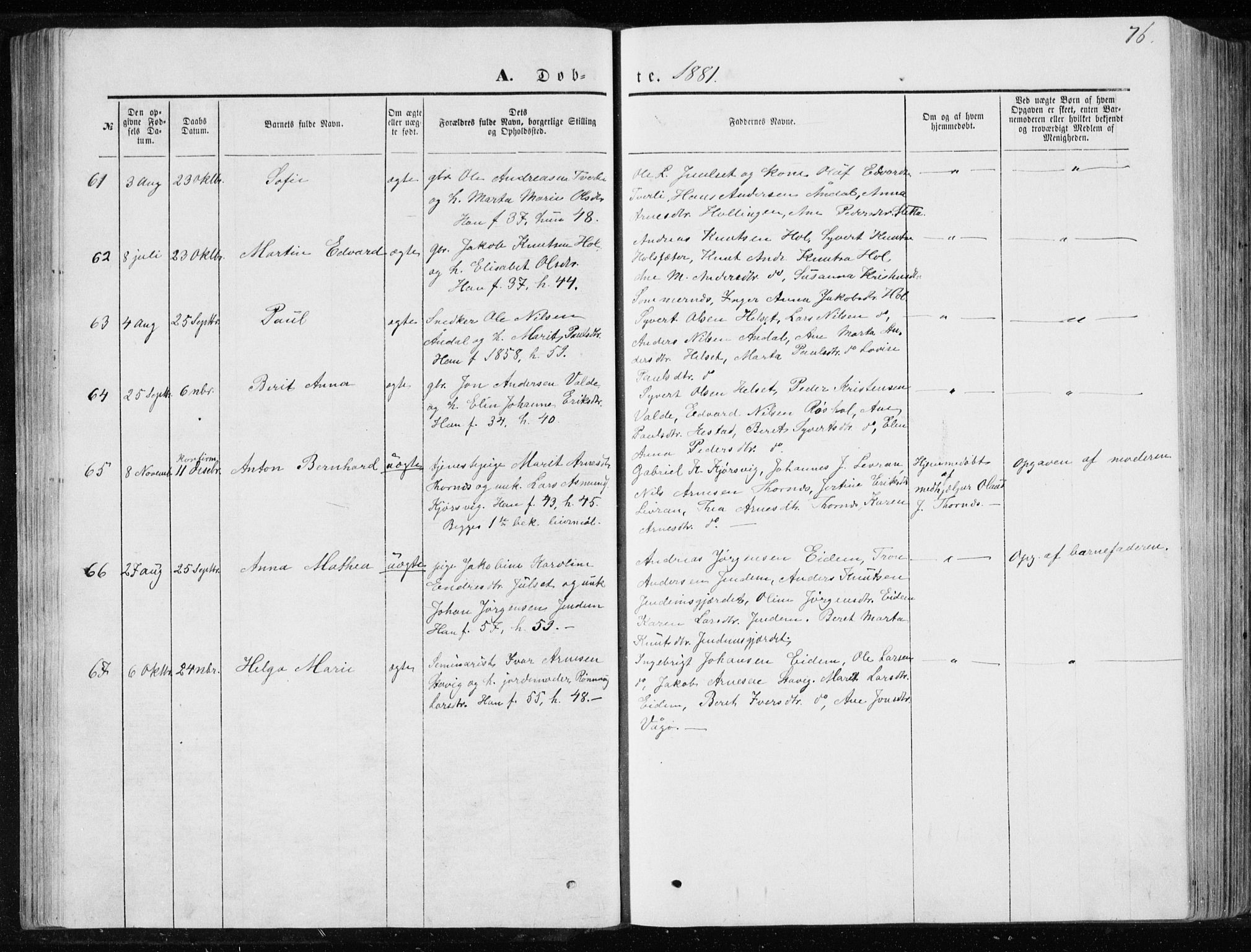 Ministerialprotokoller, klokkerbøker og fødselsregistre - Møre og Romsdal, AV/SAT-A-1454/565/L0754: Parish register (copy) no. 565C03, 1870-1896, p. 76