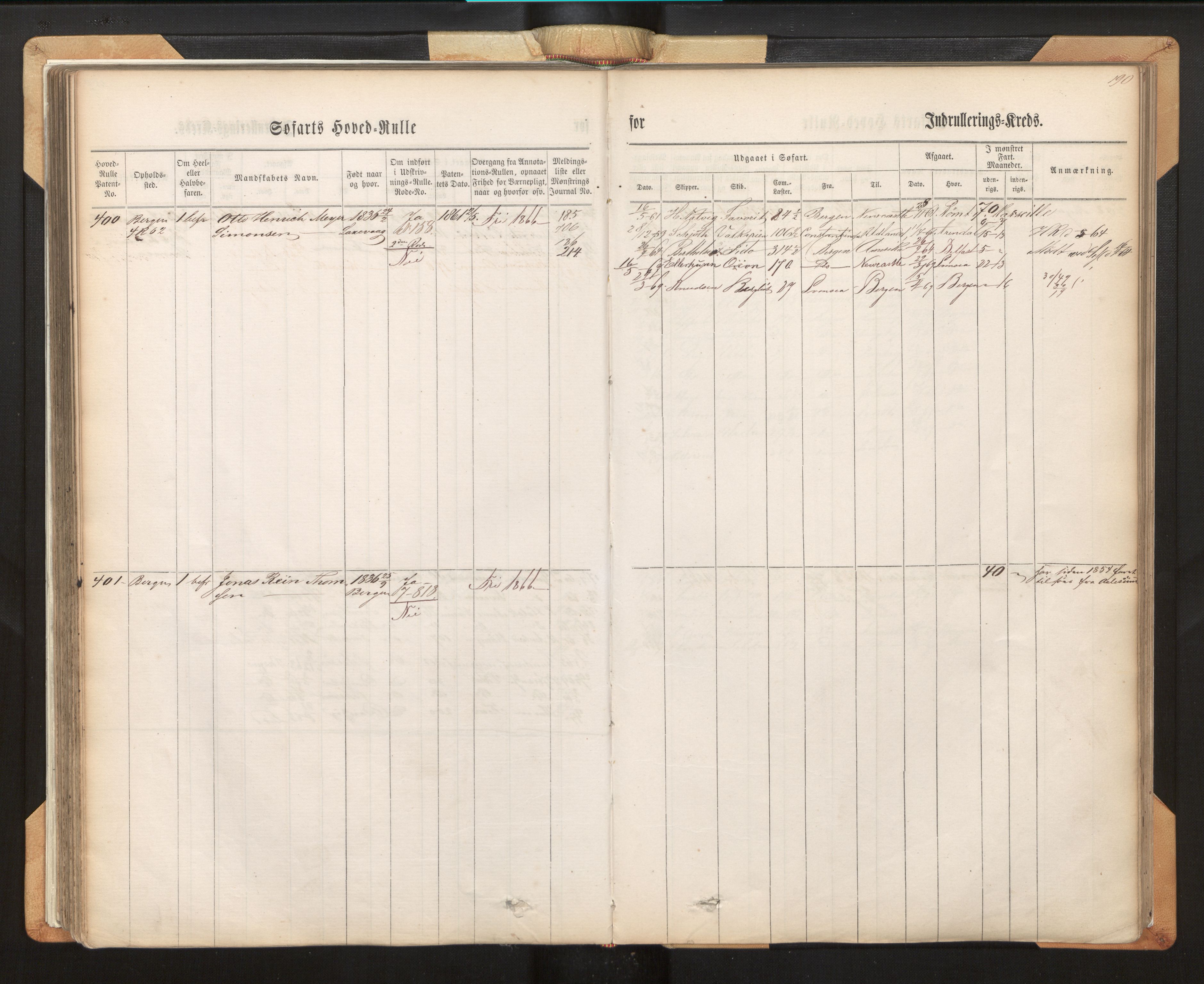 Innrulleringssjefen i Bergen, SAB/A-100050/F/Fh/L0007: Sjøfarts-hovedrulle for Bergen krets, fol. 1 - 315, 1860-1865, p. 190