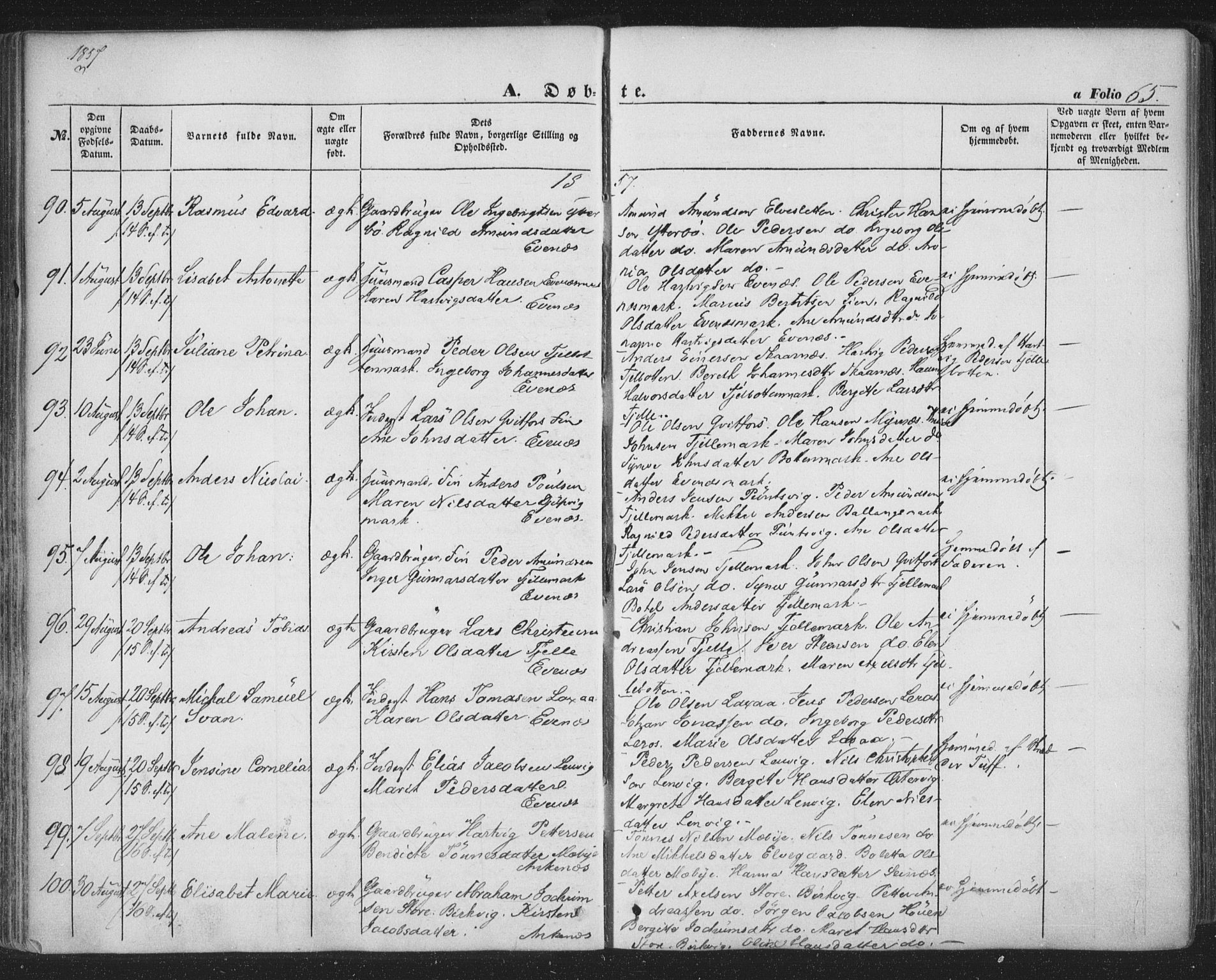 Ministerialprotokoller, klokkerbøker og fødselsregistre - Nordland, AV/SAT-A-1459/863/L0895: Parish register (official) no. 863A07, 1851-1860, p. 65