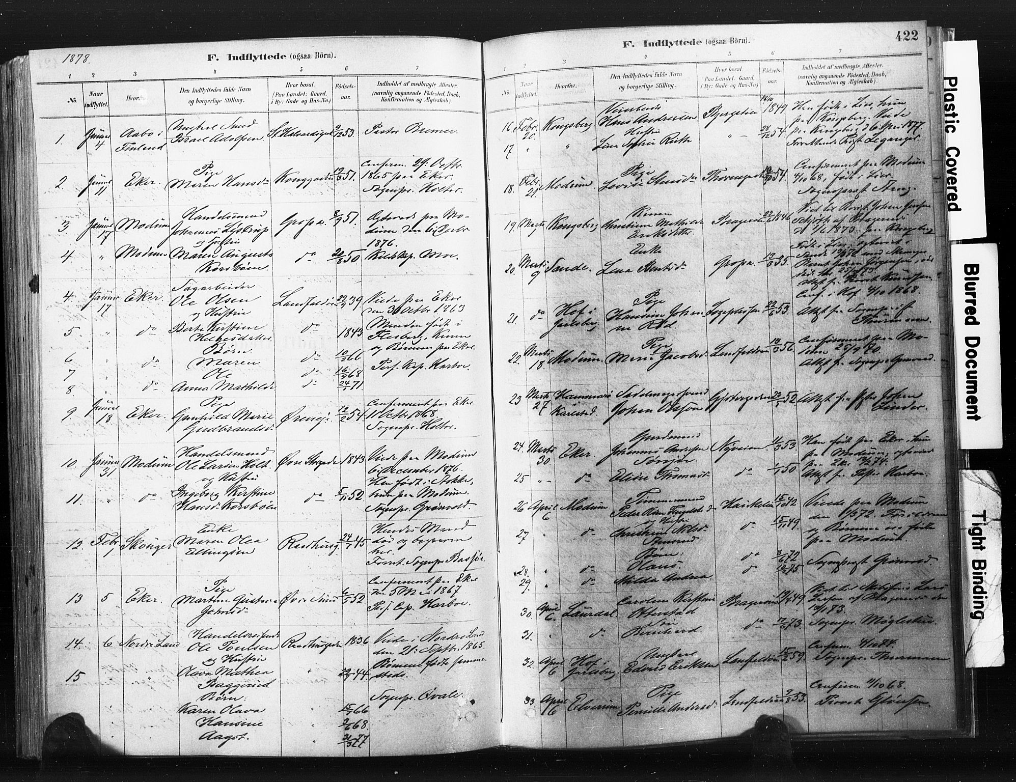 Bragernes kirkebøker, SAKO/A-6/F/Fb/L0006b: Parish register (official) no. II 6B, 1878-1885, p. 422