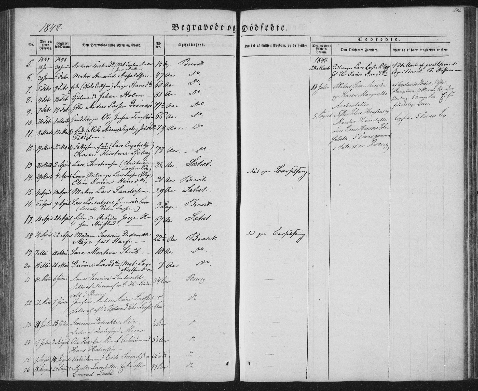 Brevik kirkebøker, AV/SAKO-A-255/F/Fa/L0005: Parish register (official) no. 5, 1847-1865, p. 242