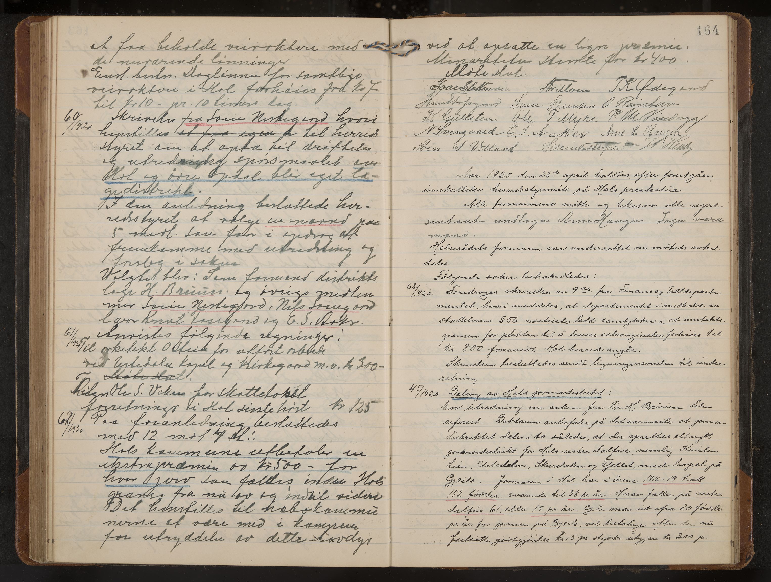 Hol formannskap og sentraladministrasjon, IKAK/0620021-1/A/L0006: Møtebok, 1916-1922, p. 164