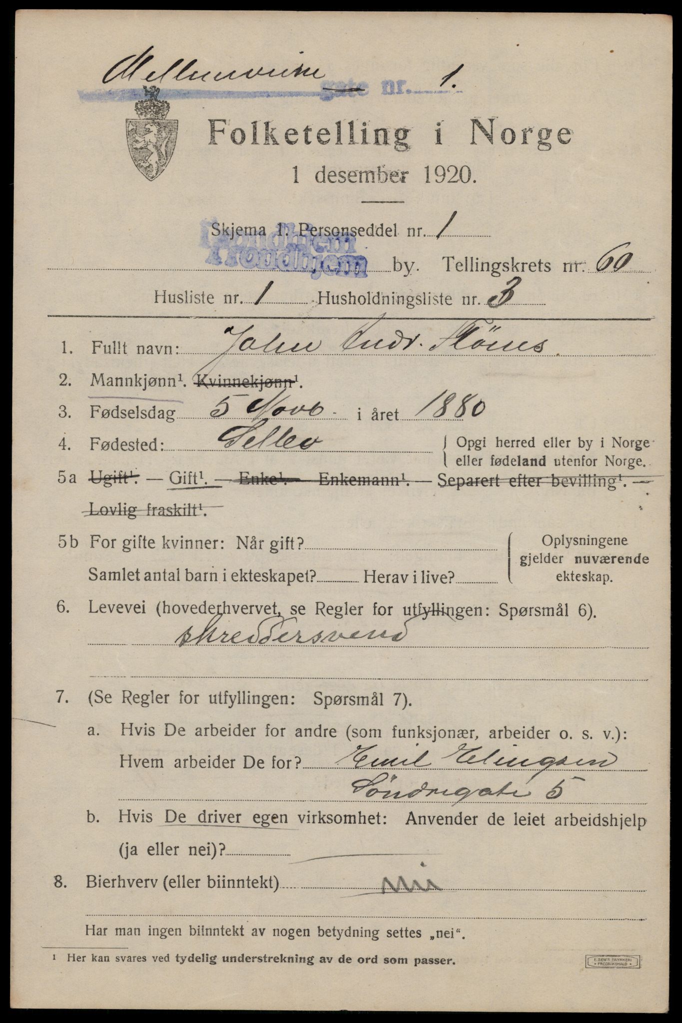 SAT, 1920 census for Trondheim, 1920, p. 120850