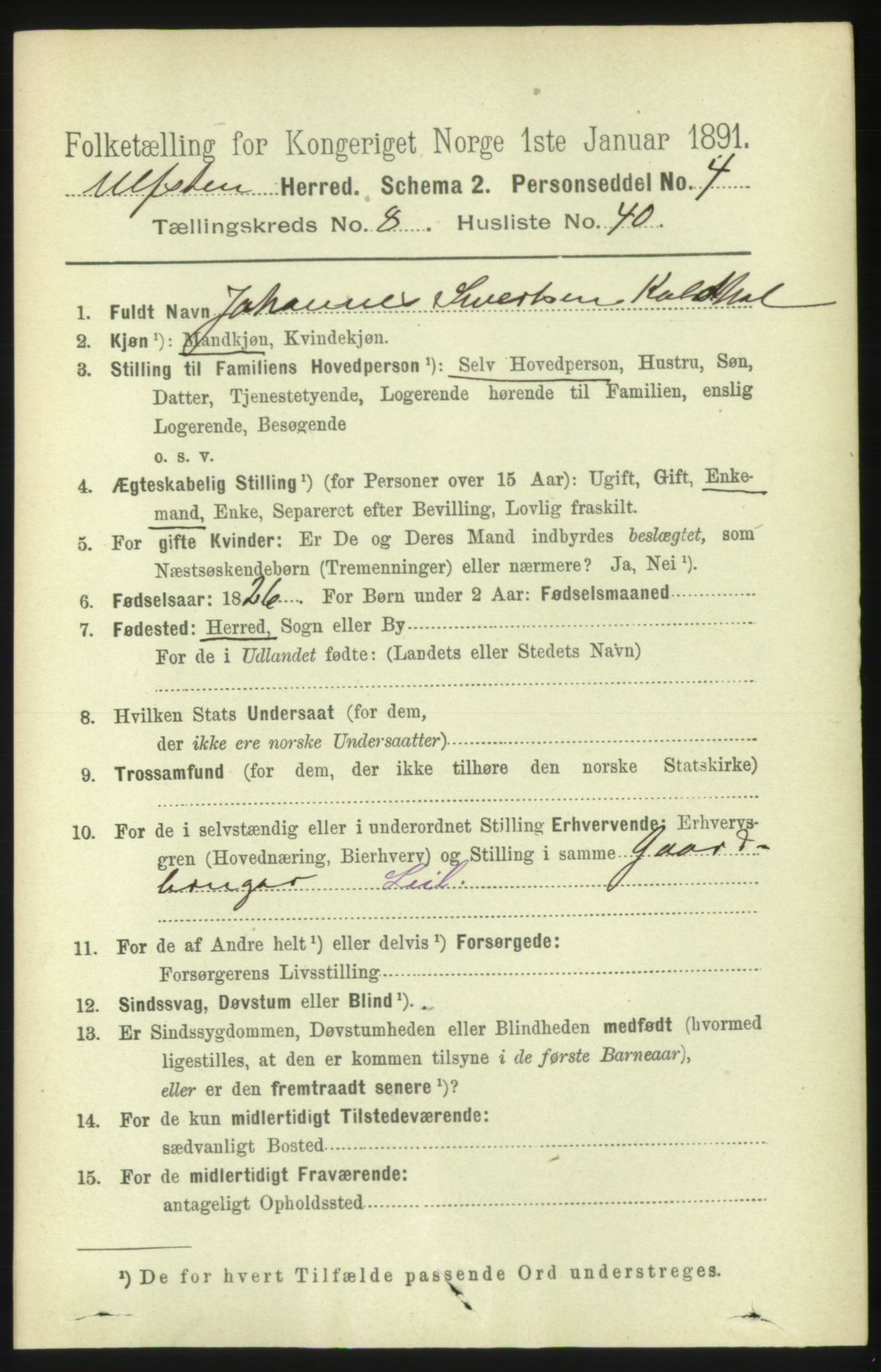 RA, 1891 census for 1516 Ulstein, 1891, p. 2760