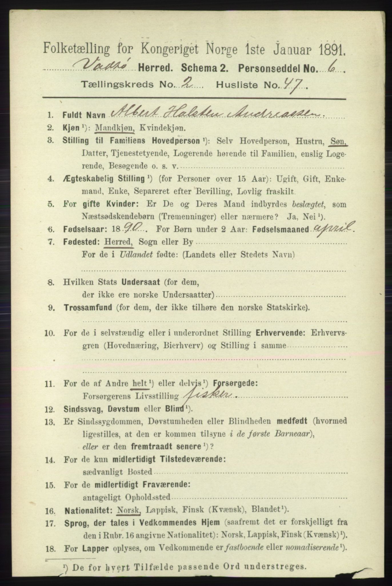 RA, 1891 census for 2029 Vadsø, 1891, p. 760