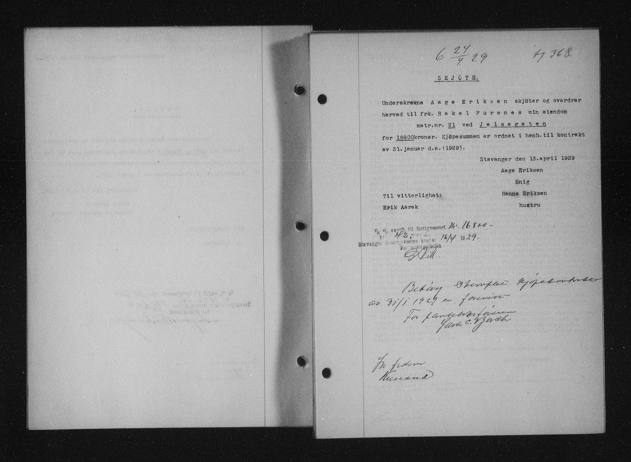 Stavanger byfogd, AV/SAST-A-101408/001/4/41/410/410BB/L0055: Mortgage book no. 43, 1928-1929, Deed date: 24.04.1929