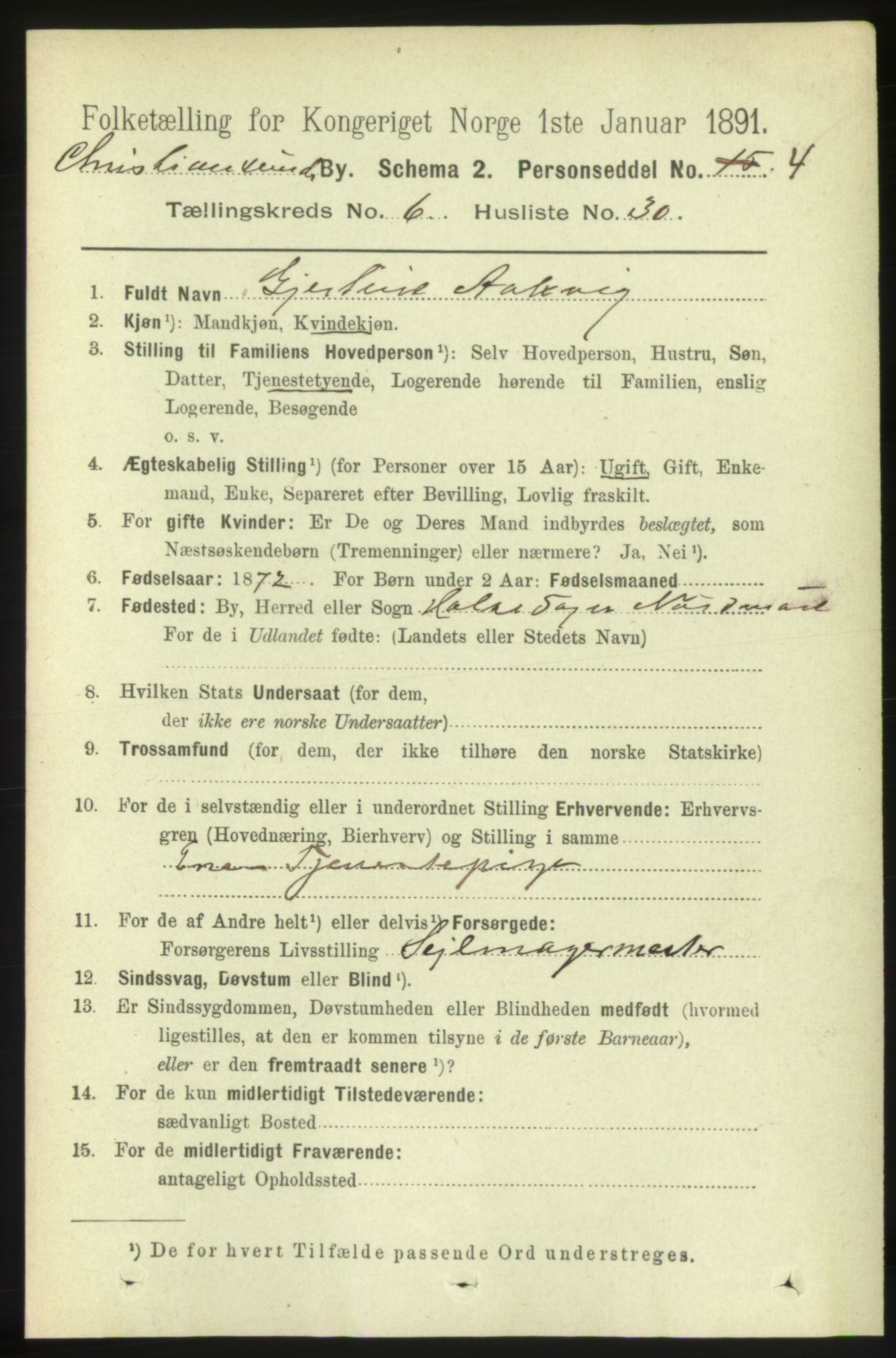 RA, 1891 census for 1503 Kristiansund, 1891, p. 5369