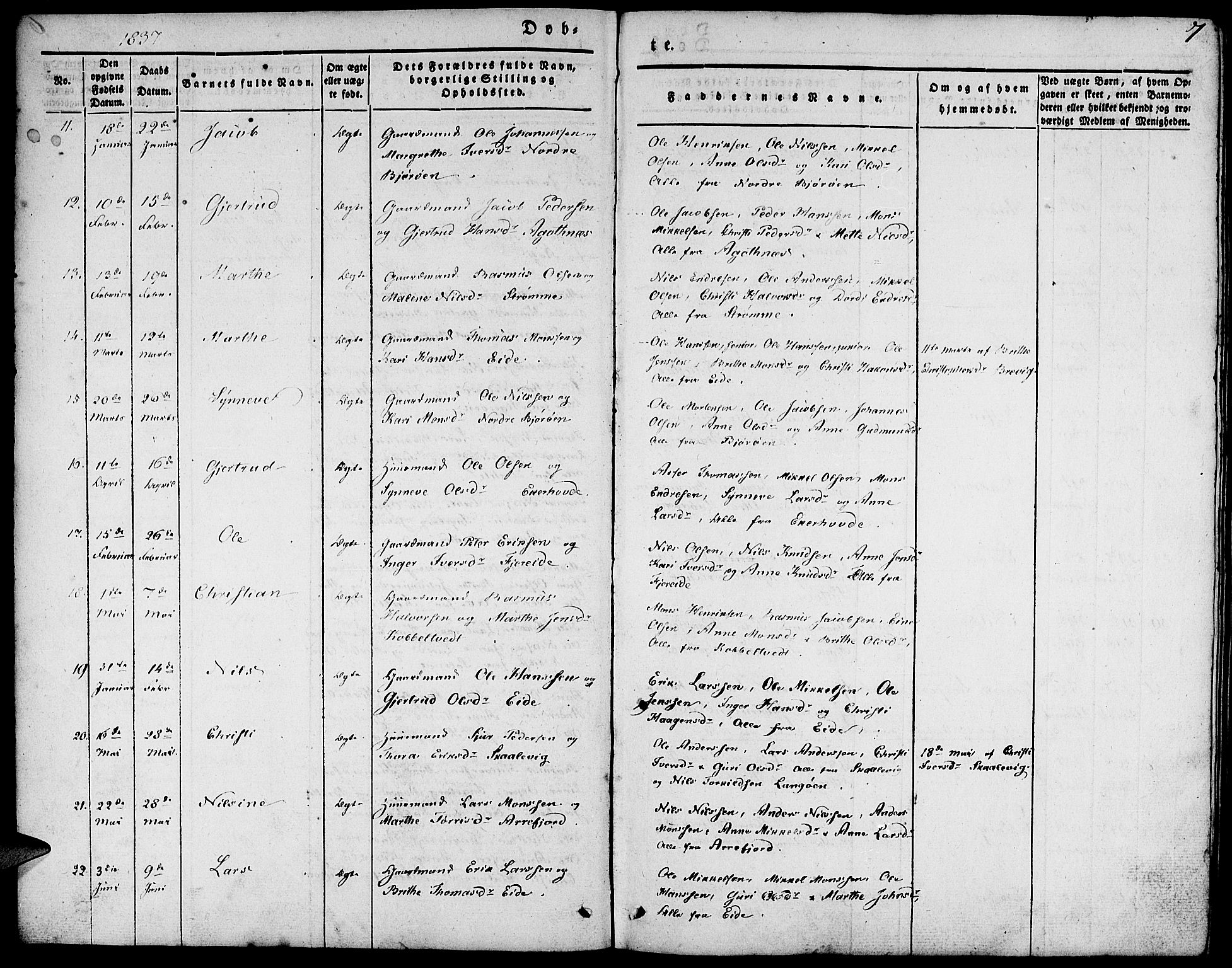 Fjell sokneprestembete, AV/SAB-A-75301/H/Haa: Parish register (official) no. A 1, 1835-1850, p. 7