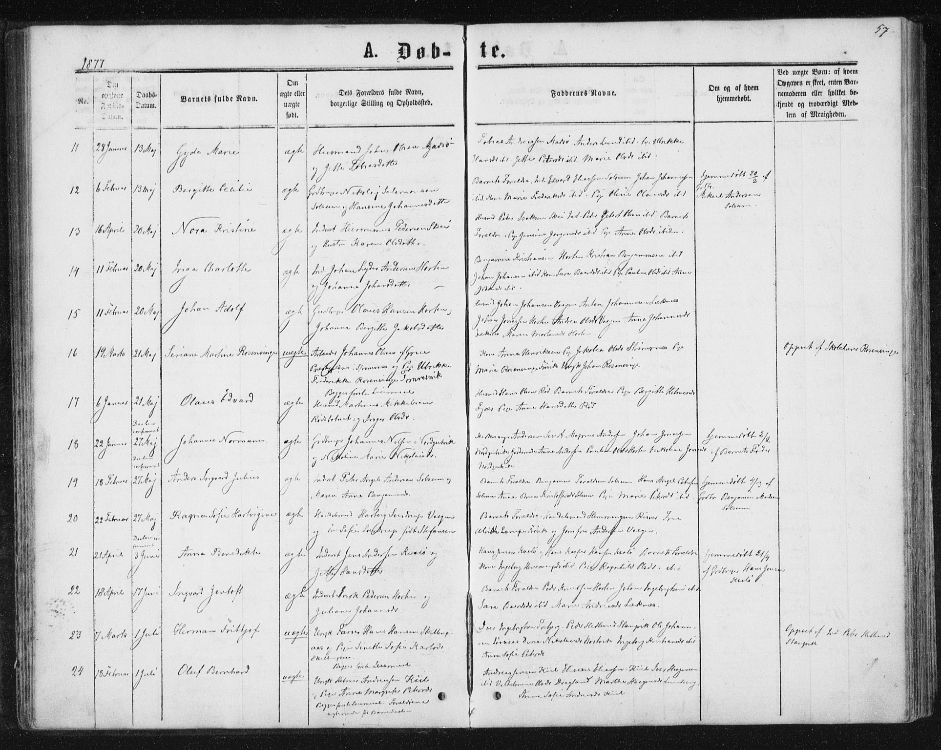 Ministerialprotokoller, klokkerbøker og fødselsregistre - Nord-Trøndelag, SAT/A-1458/788/L0696: Parish register (official) no. 788A03, 1863-1877, p. 57