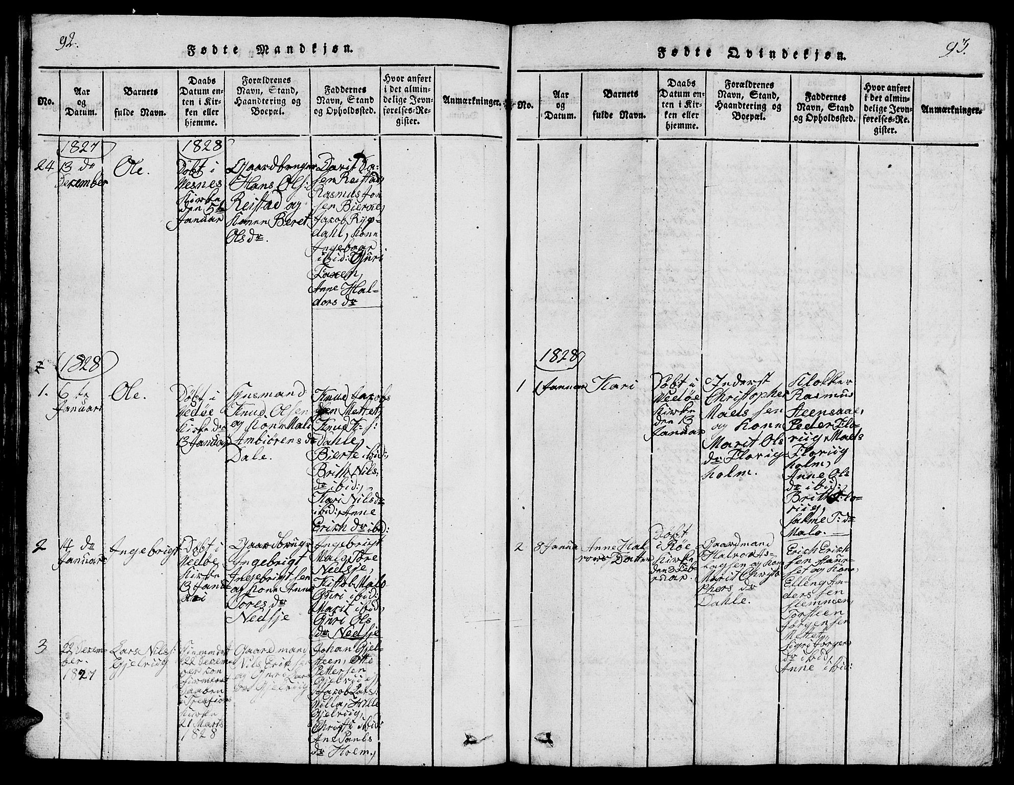 Ministerialprotokoller, klokkerbøker og fødselsregistre - Møre og Romsdal, AV/SAT-A-1454/547/L0610: Parish register (copy) no. 547C01, 1818-1839, p. 92-93