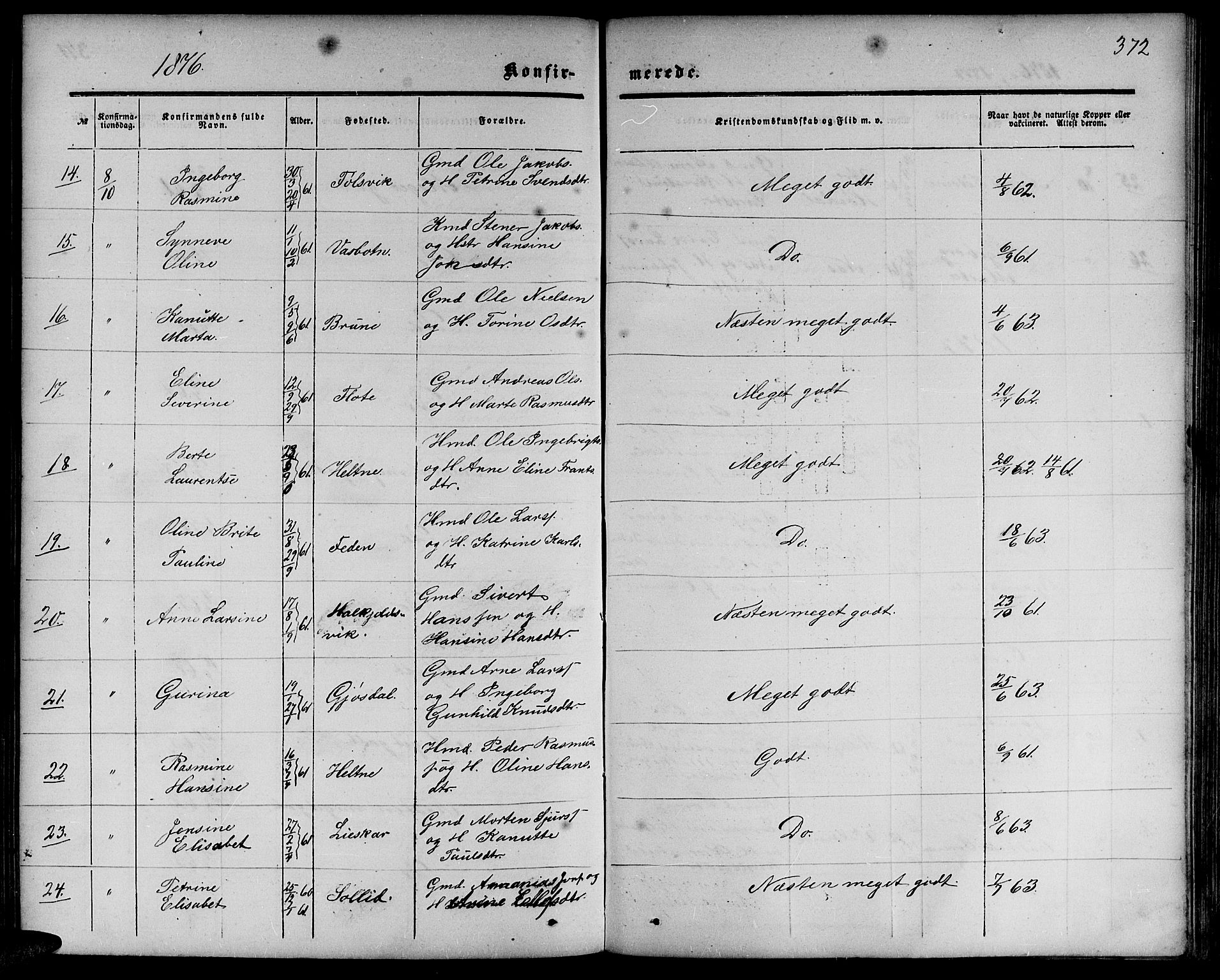 Ministerialprotokoller, klokkerbøker og fødselsregistre - Møre og Romsdal, AV/SAT-A-1454/511/L0157: Parish register (copy) no. 511C03, 1864-1884, p. 372