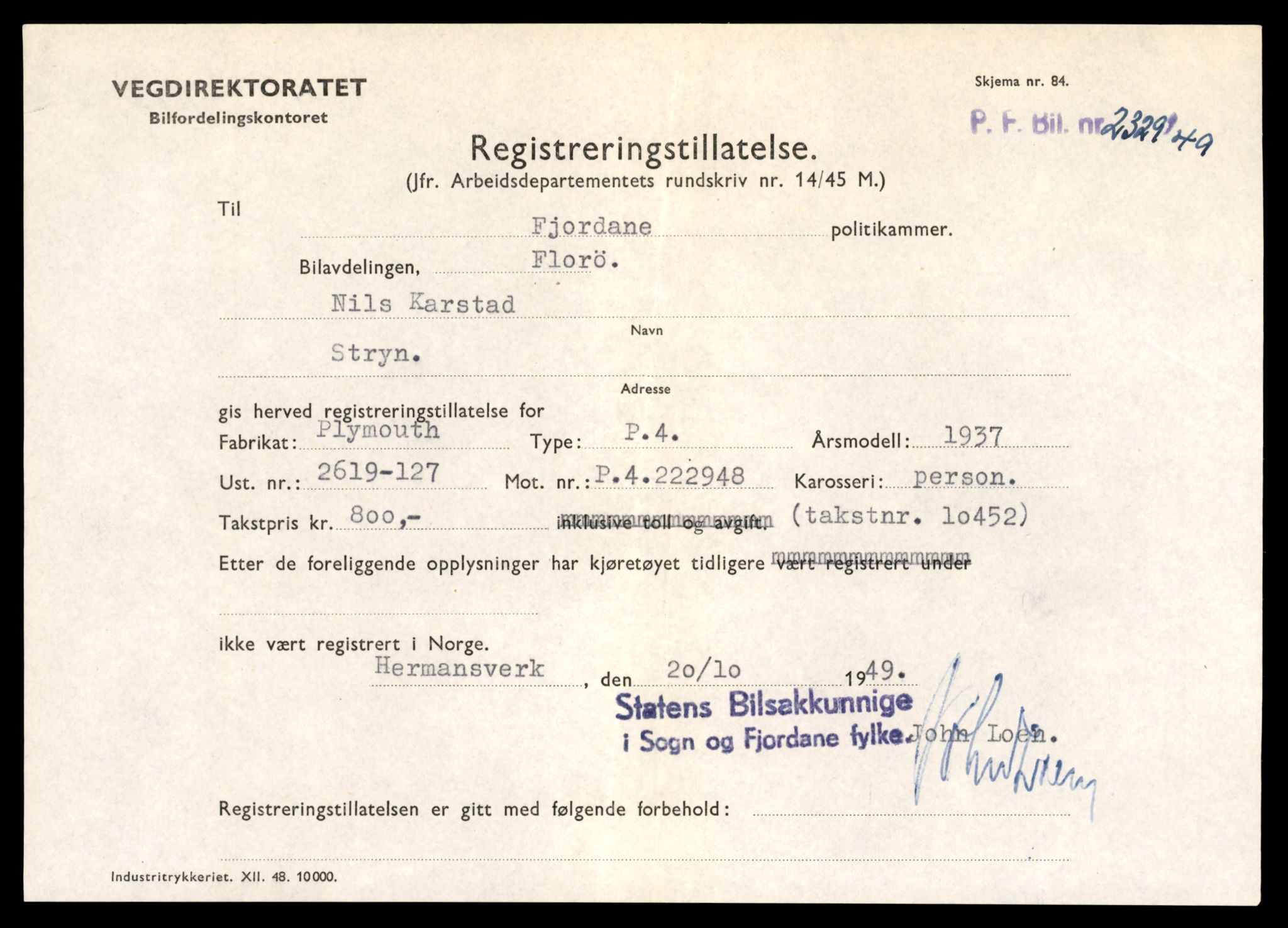 Møre og Romsdal vegkontor - Ålesund trafikkstasjon, AV/SAT-A-4099/F/Fe/L0019: Registreringskort for kjøretøy T 10228 - T 10350, 1927-1998, p. 243