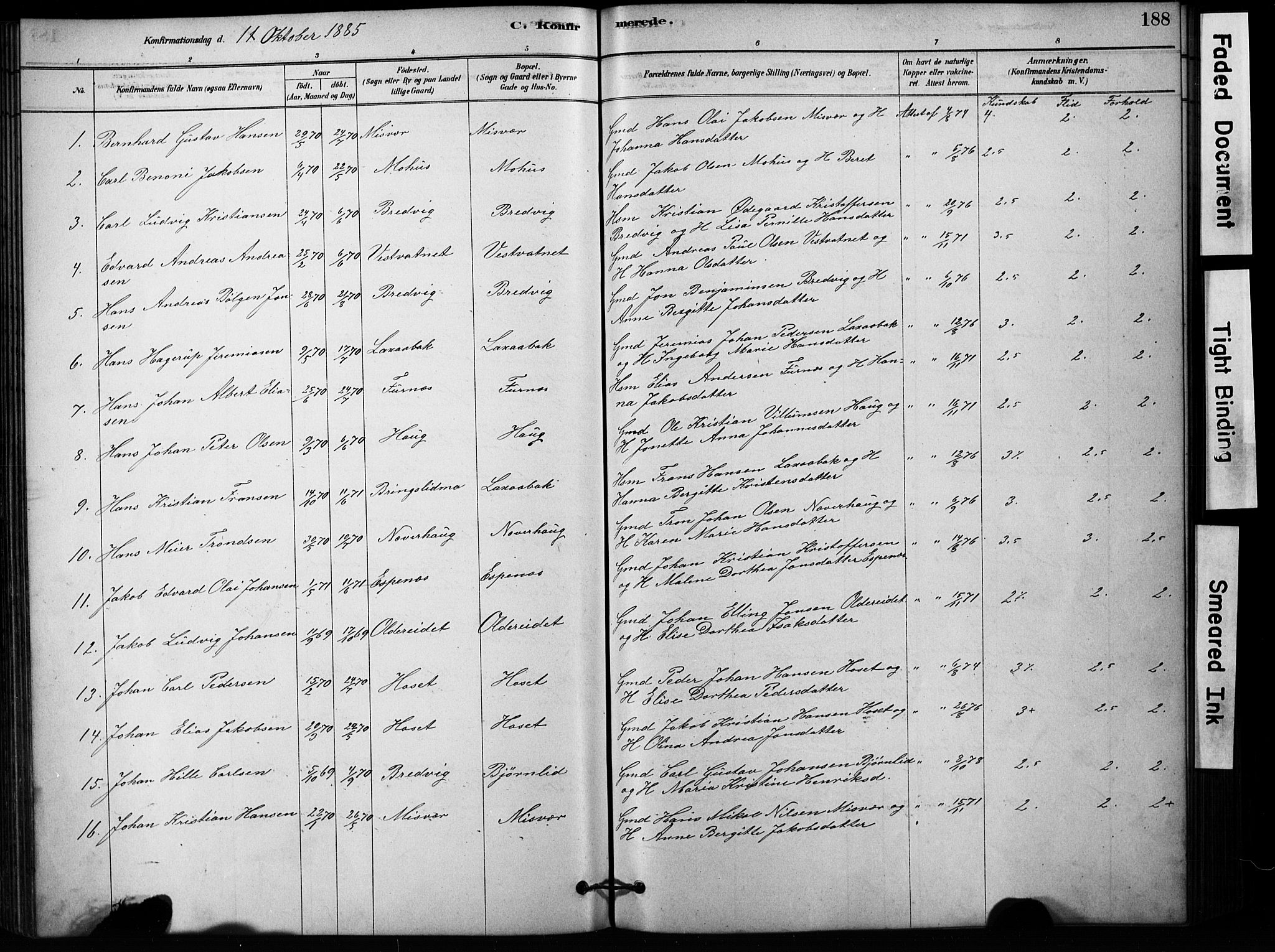 Ministerialprotokoller, klokkerbøker og fødselsregistre - Nordland, AV/SAT-A-1459/852/L0754: Parish register (copy) no. 852C05, 1878-1894, p. 188