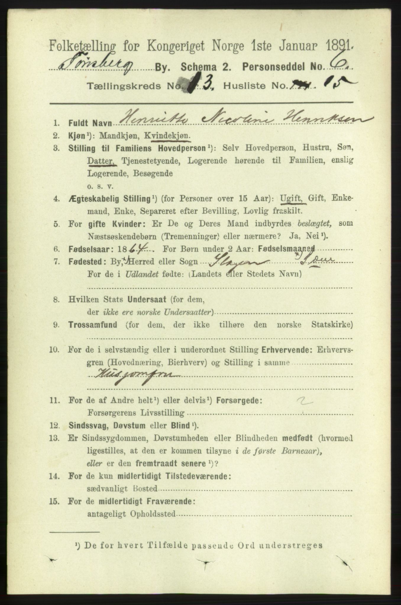 RA, 1891 census for 0705 Tønsberg, 1891, p. 4495